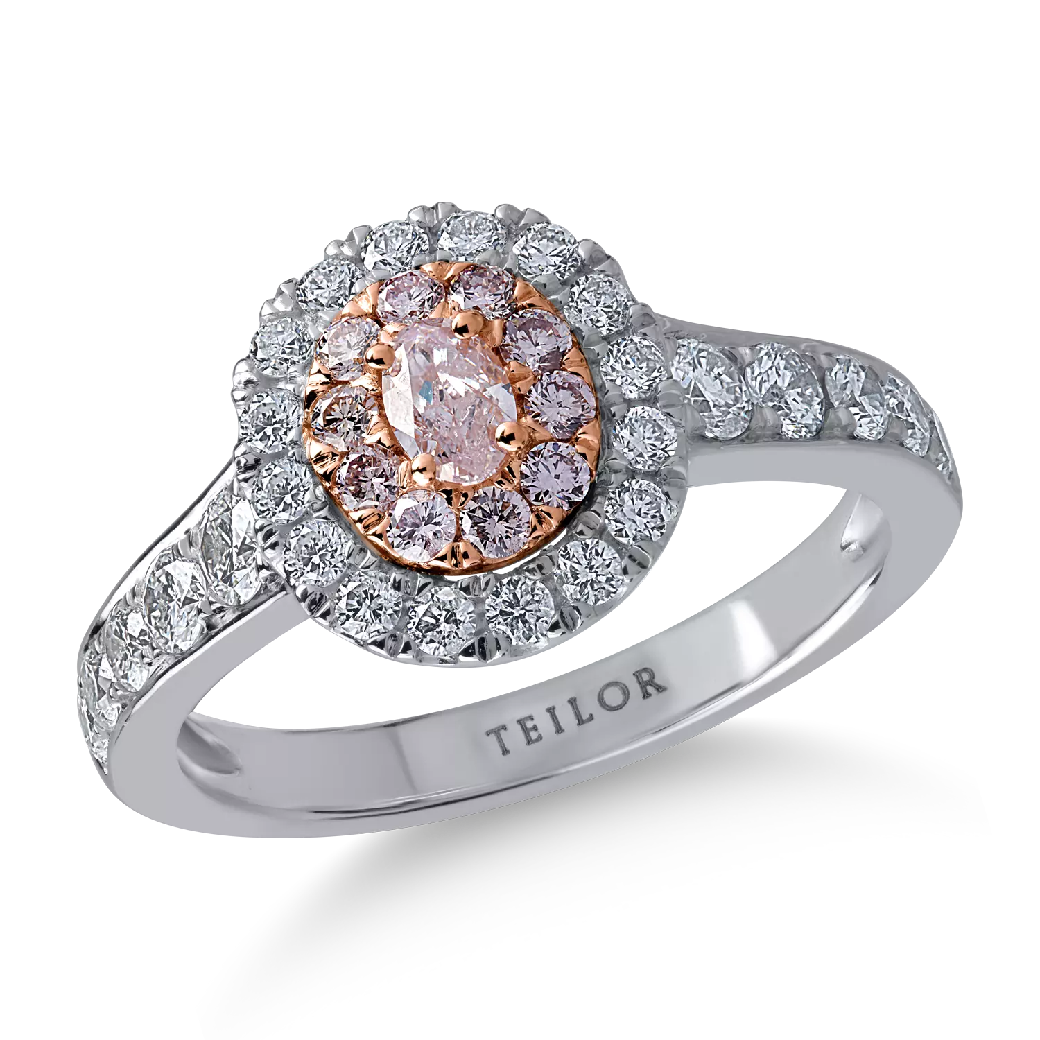 Пръстен от бяло розово злато с прозрачни диаманти от 0.76ct и розови диаманти от 0.36ct