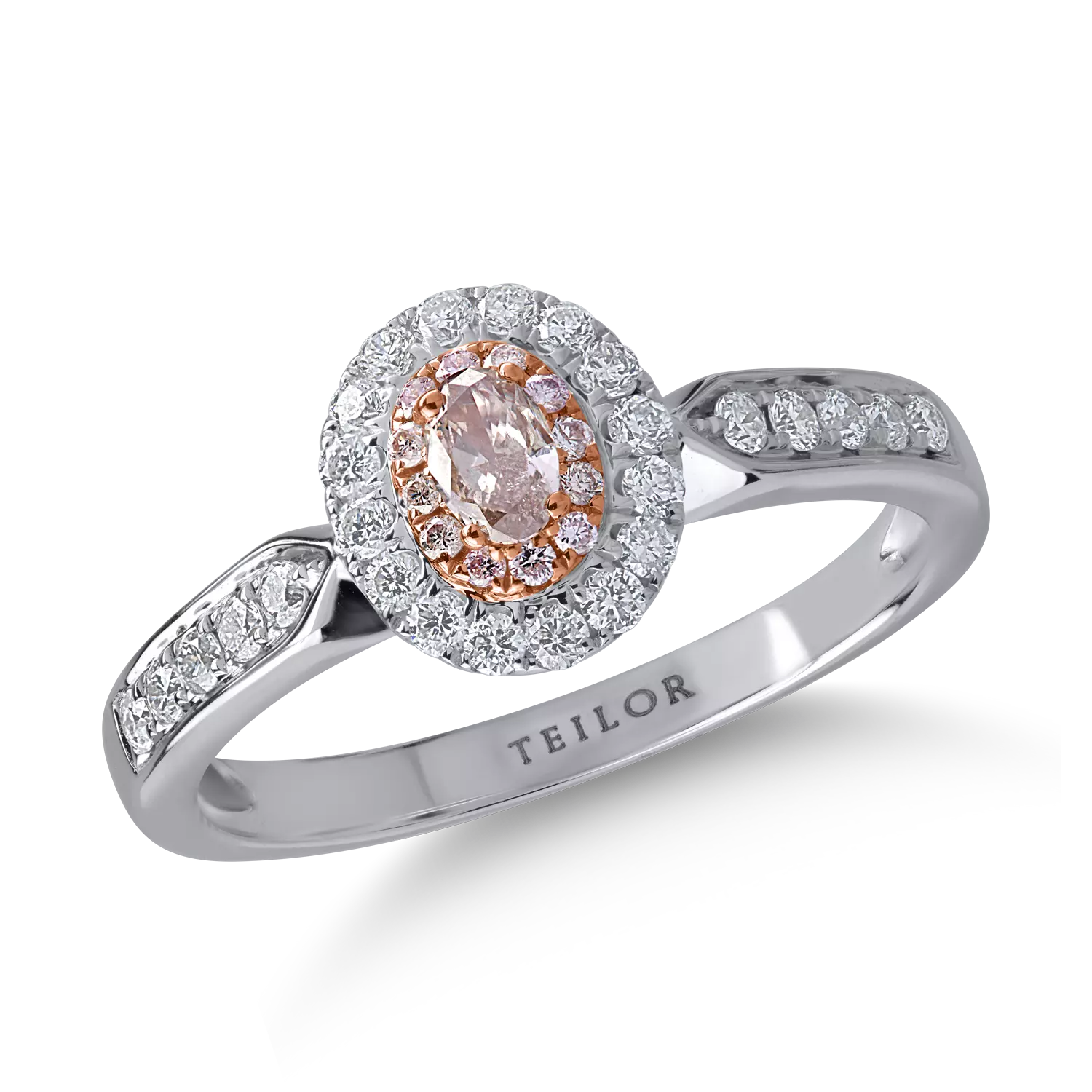 Fehér rózsa arany gyűrű 0.34ct átlátszó gyémántokkal és 0.21ct rózsa gyémántokkal