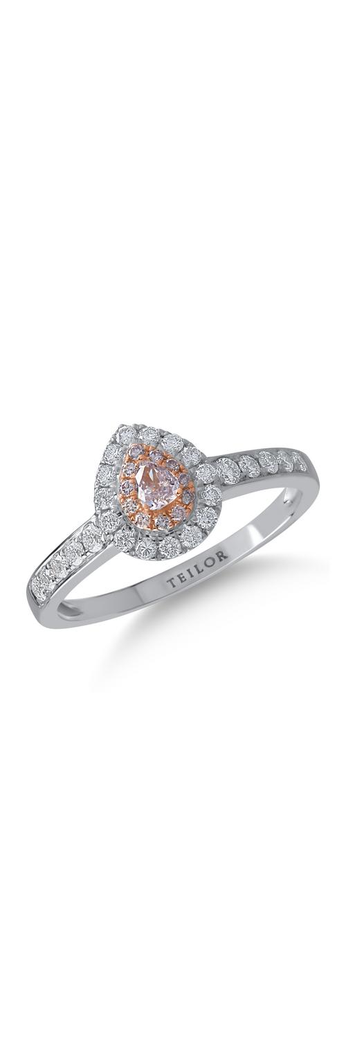Inel din aur alb-roz cu diamante transparente de 0.35ct si diamante roz de 0.16ct