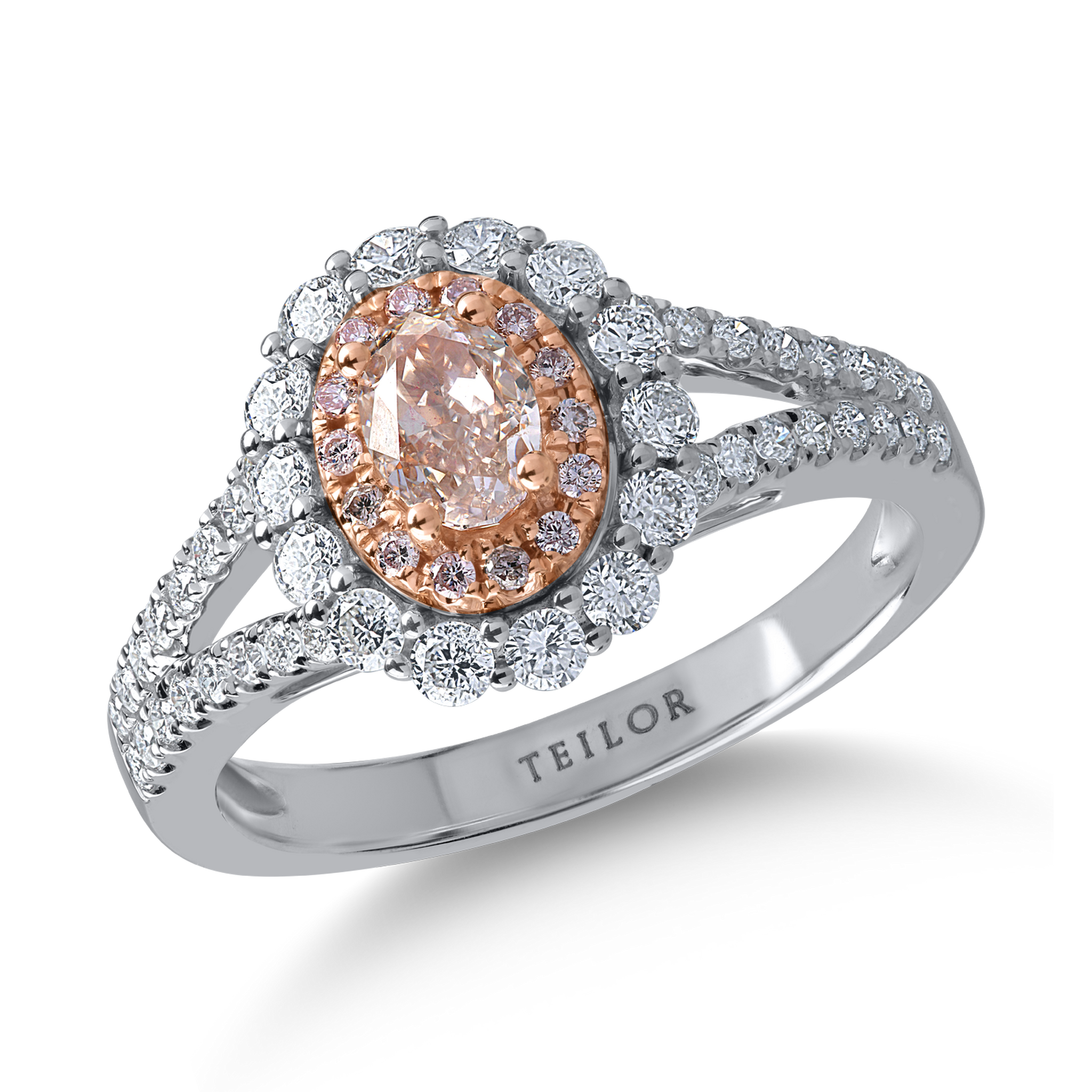 Pierścionek z białego różowego złota z bezbarwnymi diamentami o masie 0.59ct i różowymi diamentami o masie 0.58ct