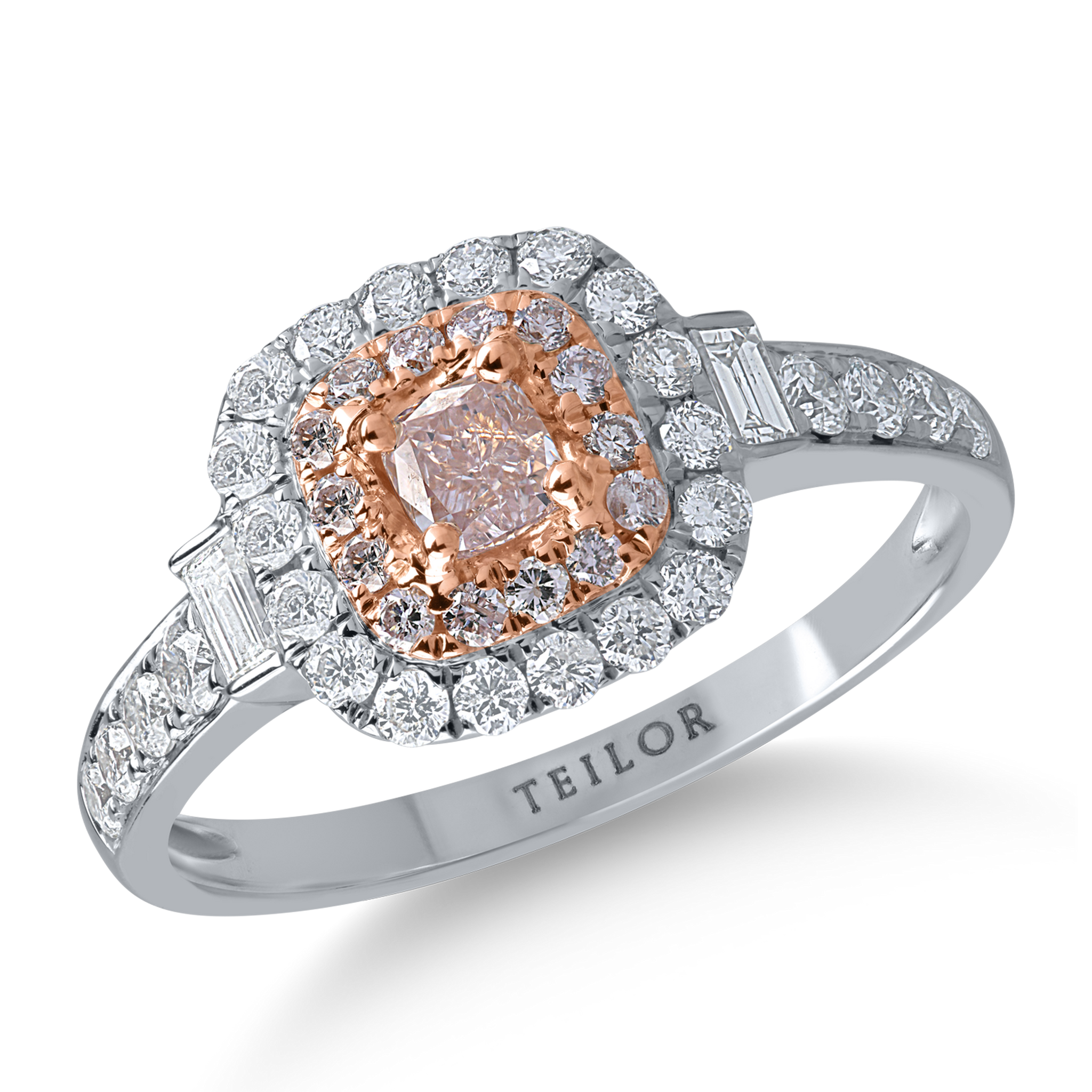 Pierścionek z białego różowego złota z bezbarwnymi diamentami o masie 0.6ct i różowymi diamentami o masie 0.38ct