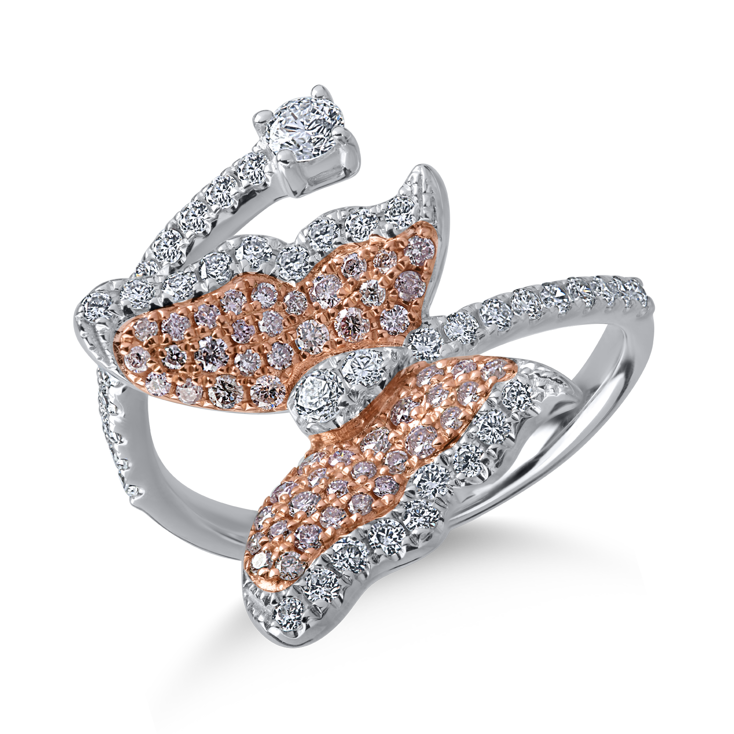 White-rose gold ring with 0.51ct clear diamonds and 0.28ct rose diamonds