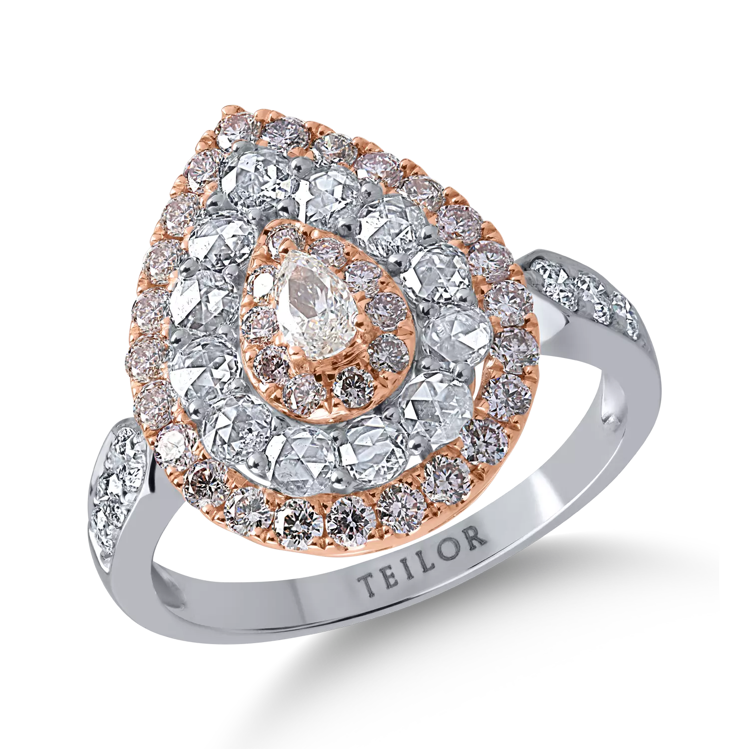 Inel din aur alb-roz cu diamante transparente de 0.73ct si diamante roz de 0.67ct