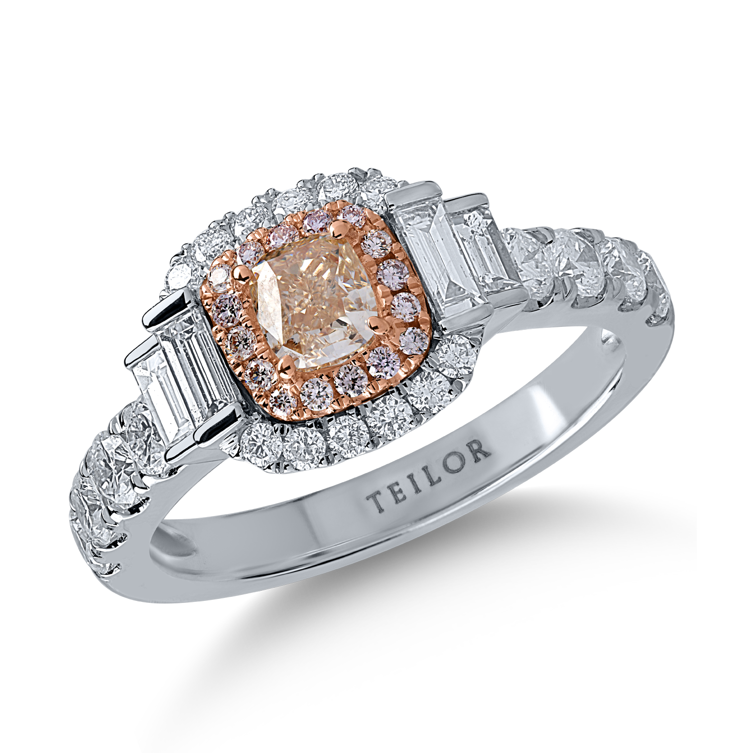 Fehérarany gyűrű 1.03ct tiszta gyémántokkal és 0.6ct rózsa gyémántokkal