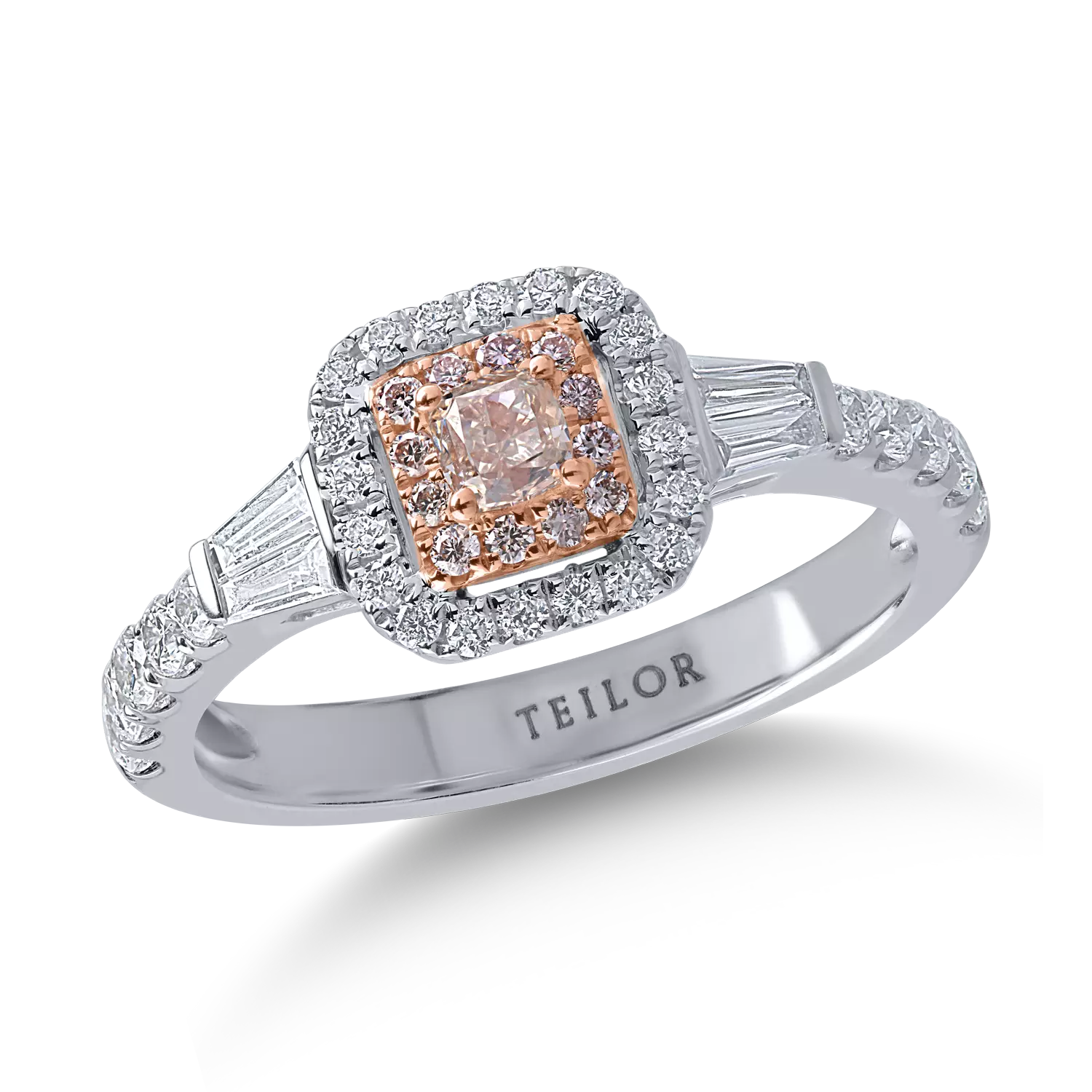 Pierścionek z białego różowego złota z bezbarwnymi diamentami o masie 0.62ct i różowymi diamentami o masie 0.29ct