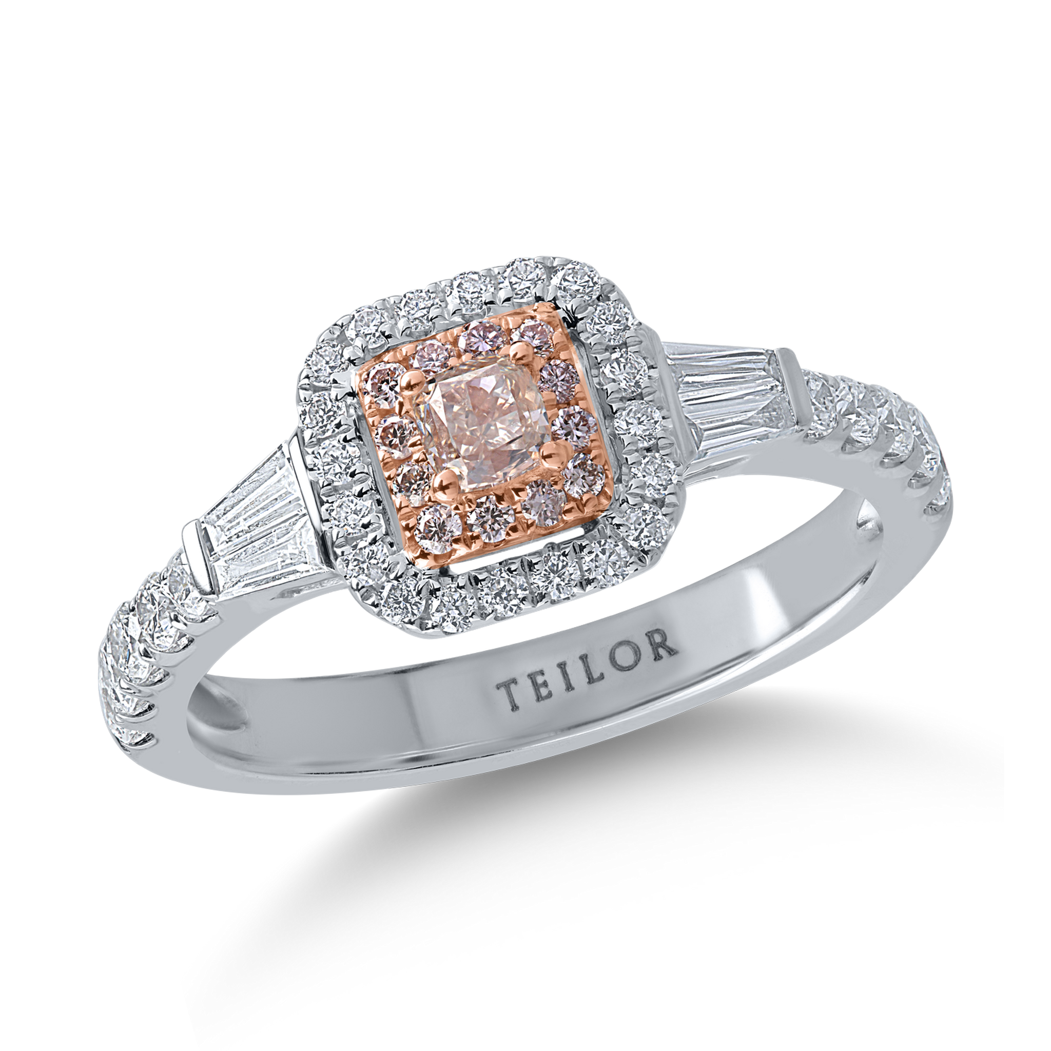 Pierścionek z białego różowego złota z bezbarwnymi diamentami o masie 0.62ct i różowymi diamentami o masie 0.29ct