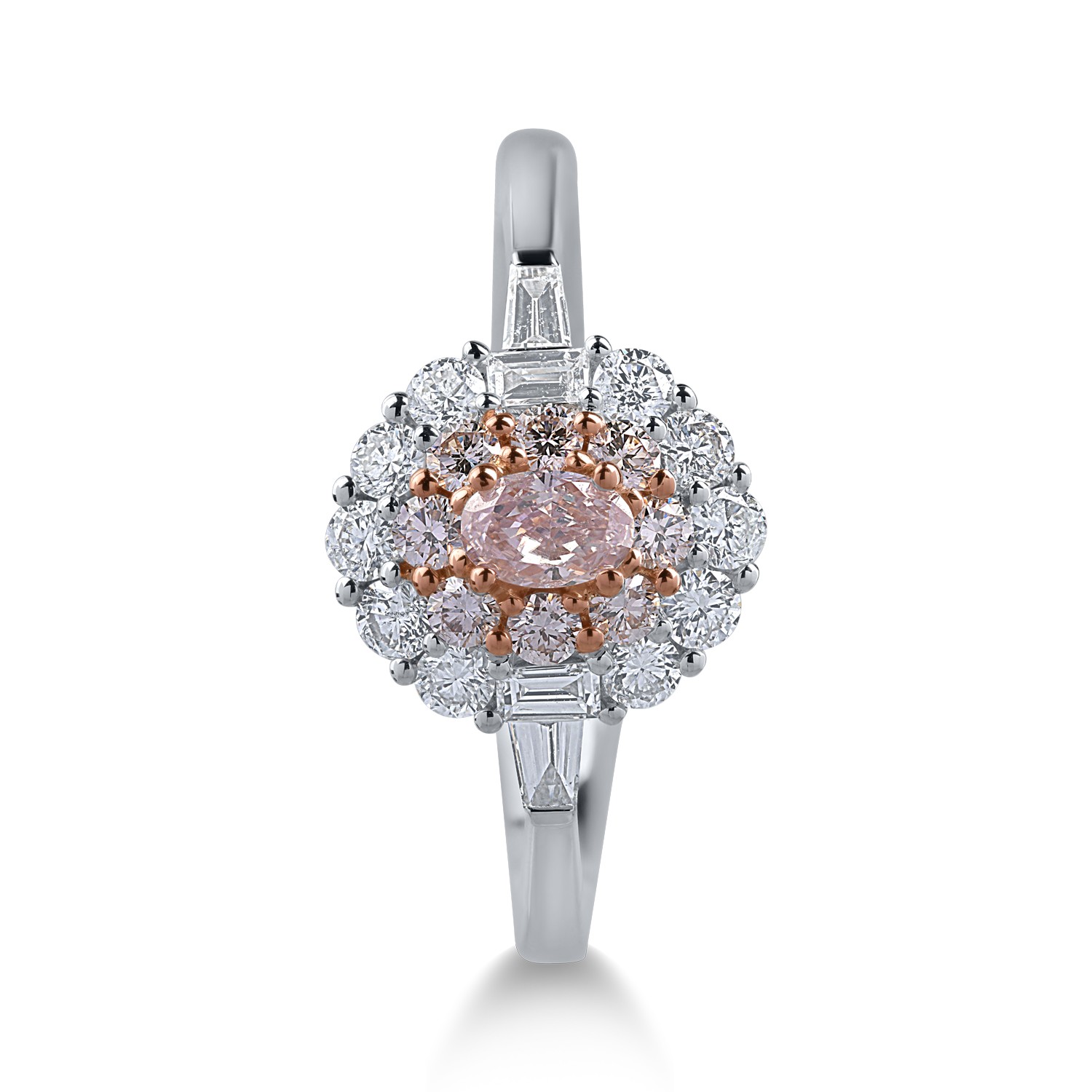 Пръстен от бяло розово злато с прозрачни диаманти от 0.5ct и розови диаманти от 0.4ct