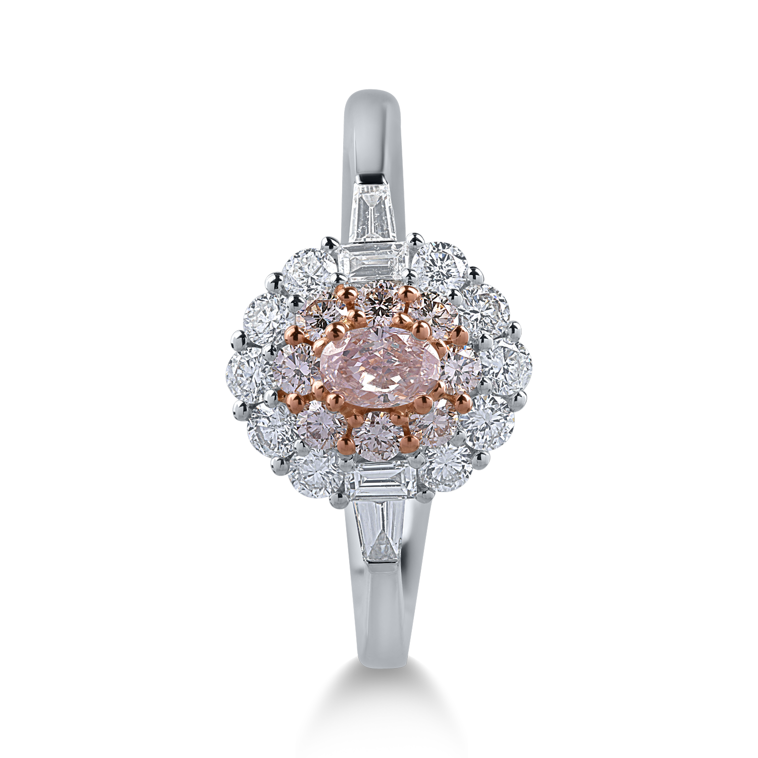 Inel din aur alb-roz cu diamante transparente de 0.5ct si diamante roz de 0.4ct