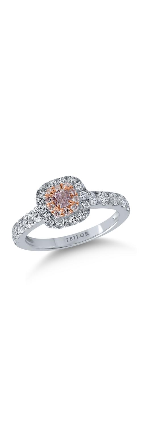 Fehér rózsa arany gyűrű 0.29ct rózsaszín gyémántokkal és 0.91ct tiszta gyémántokkal