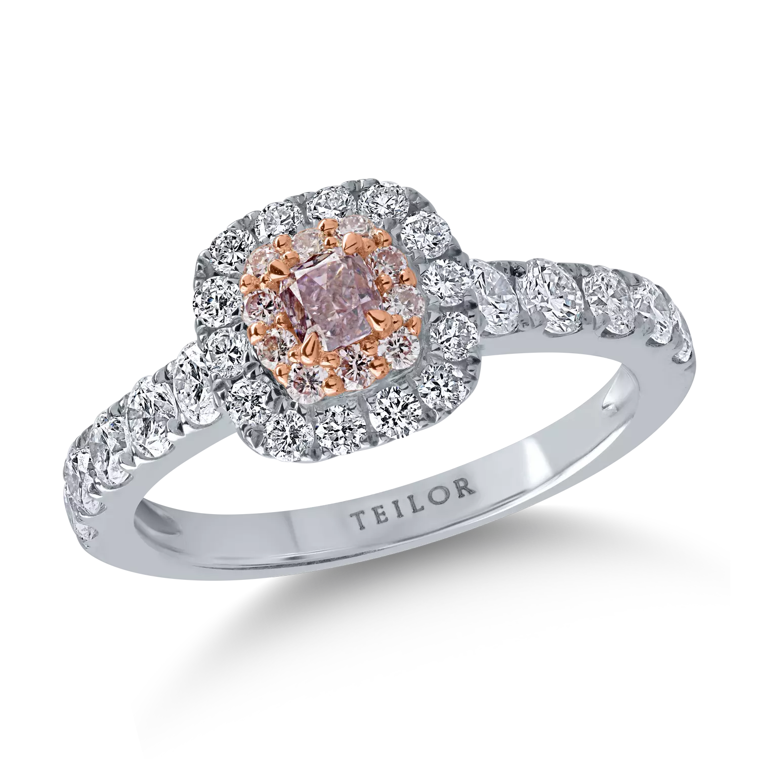 Inel din aur alb-roz cu diamante roz de 0.29ct si diamante incolore de 0.91ct