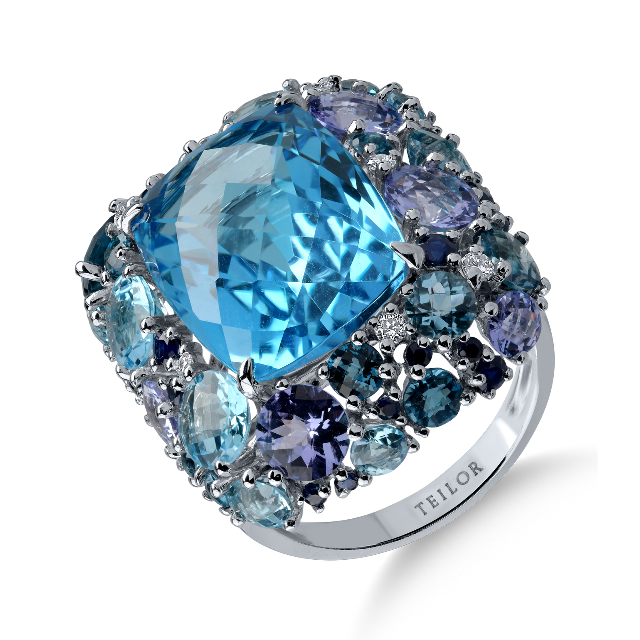 Fehérarany gyűrű 22.81ct drágakövekkel és féldrágakövekkel