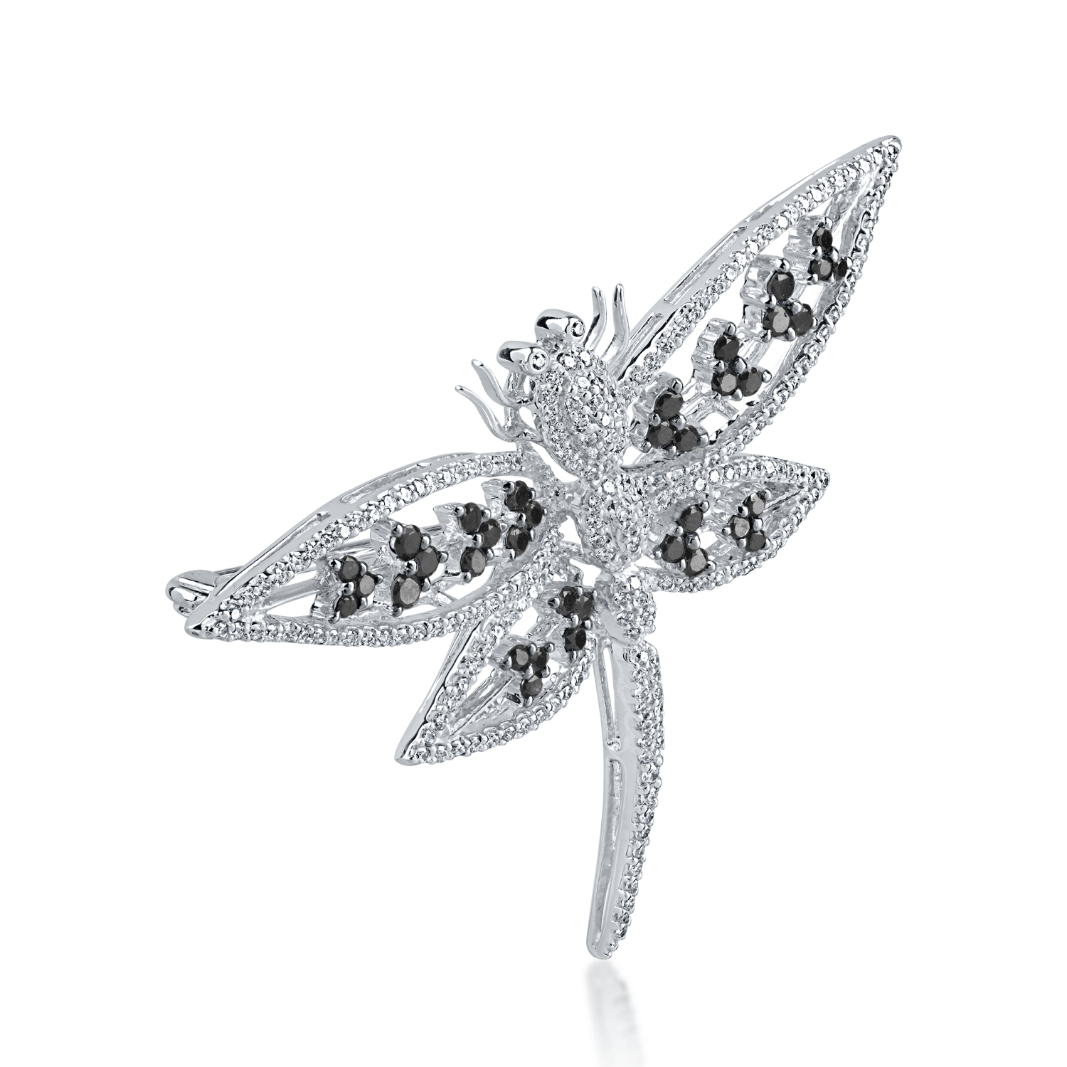 White gold brooch with 0.96ct clear diamonds and 0.7ct black diamonds