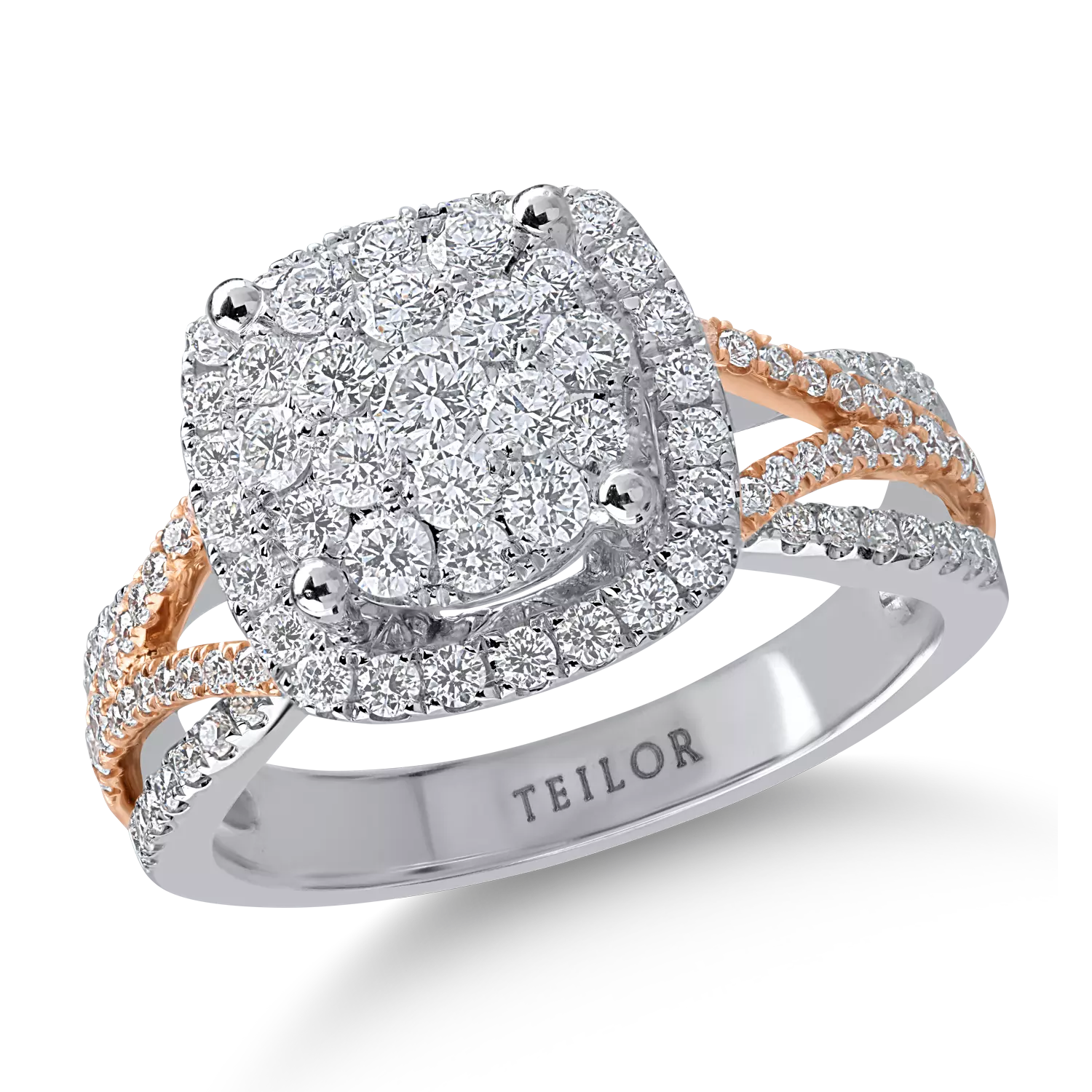 Fehér rózsa arany gyűrű 1.06ct gyémántokkal
