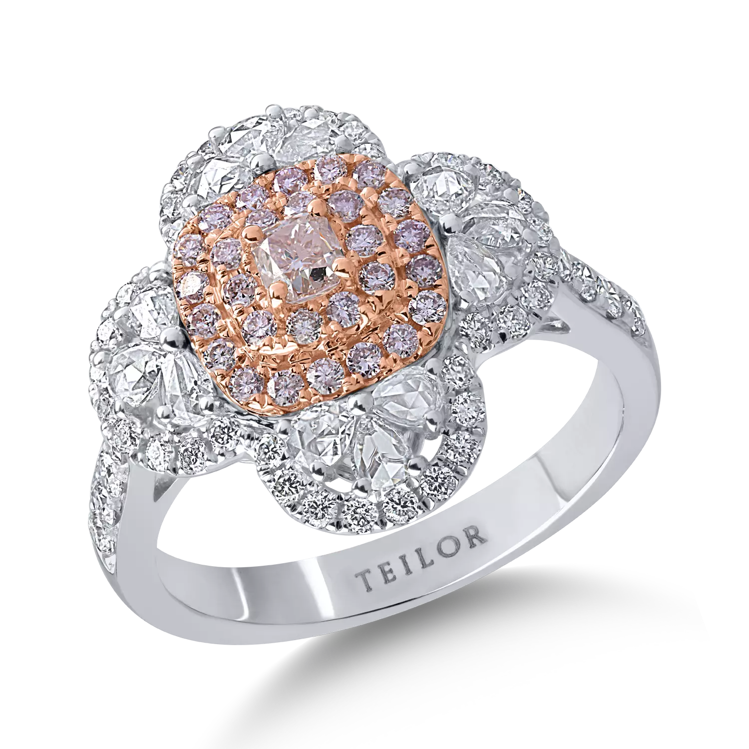 Inel din aur alb-roz cu diamante transparente de 0.86ct si diamante roz de 0.43ct