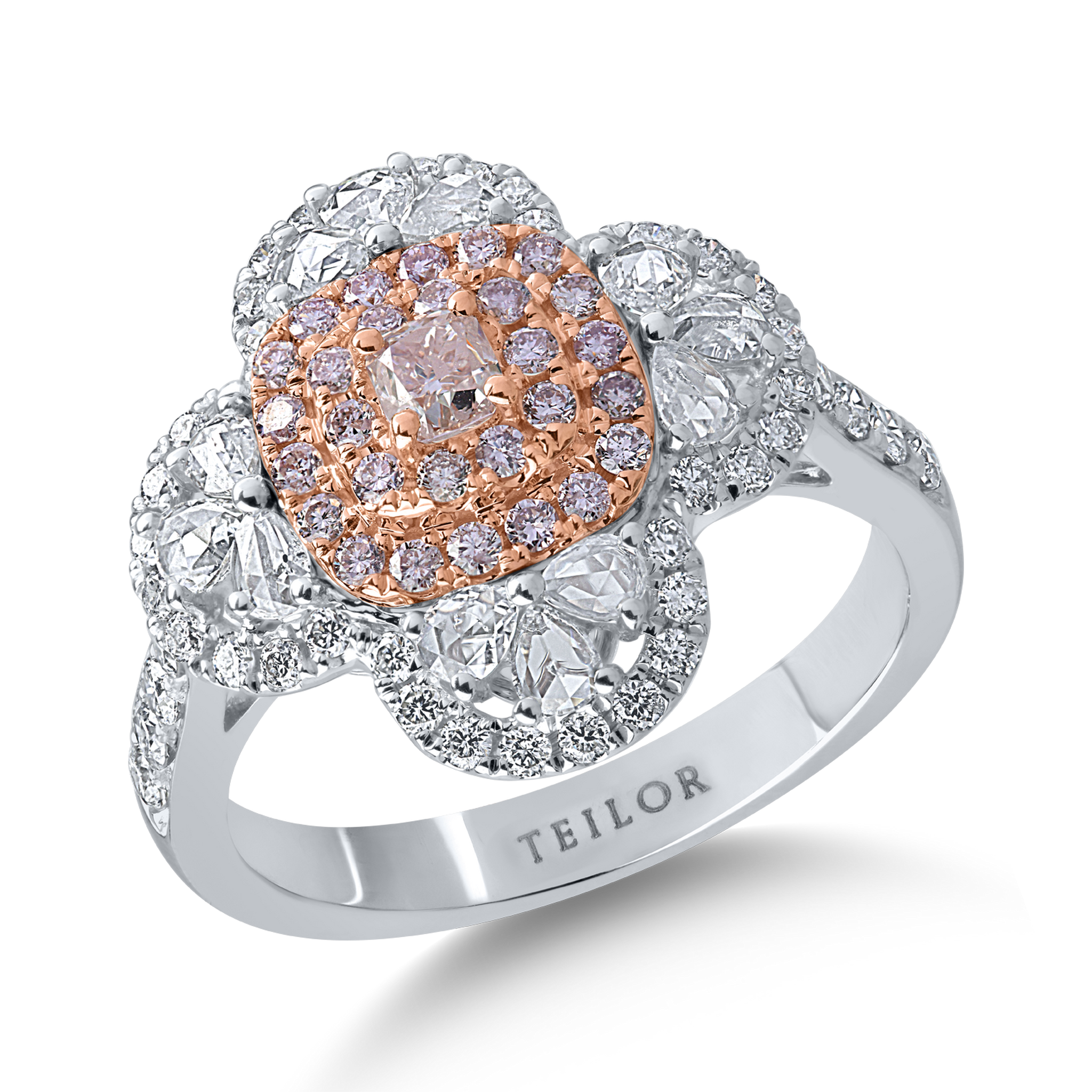 Pierścionek z białego różowego złota z bezbarwnymi diamentami o masie 0.86ct i różowymi diamentami o masie 0.43ct
