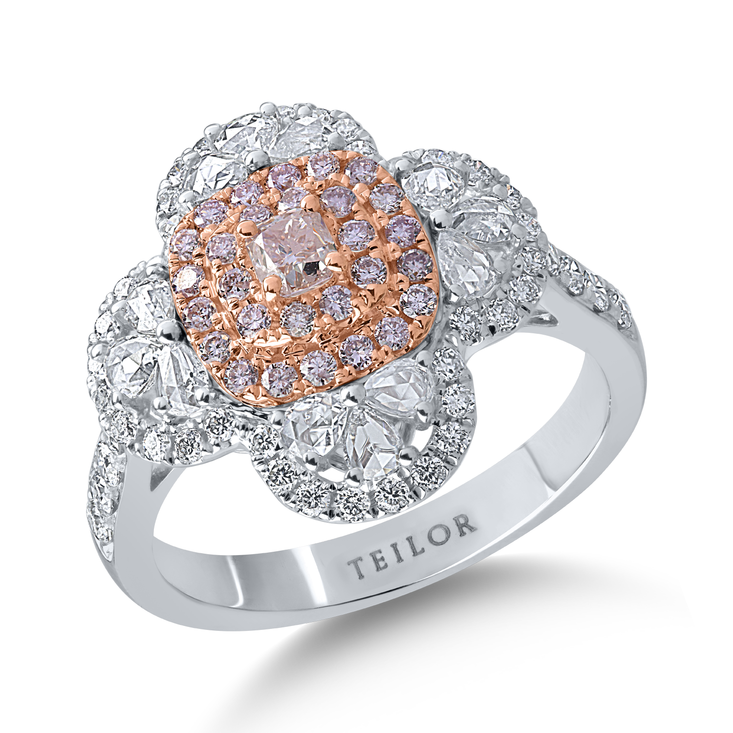 Inel din aur alb-roz cu diamante transparente de 0.86ct si diamante roz de 0.43ct 0.43ct