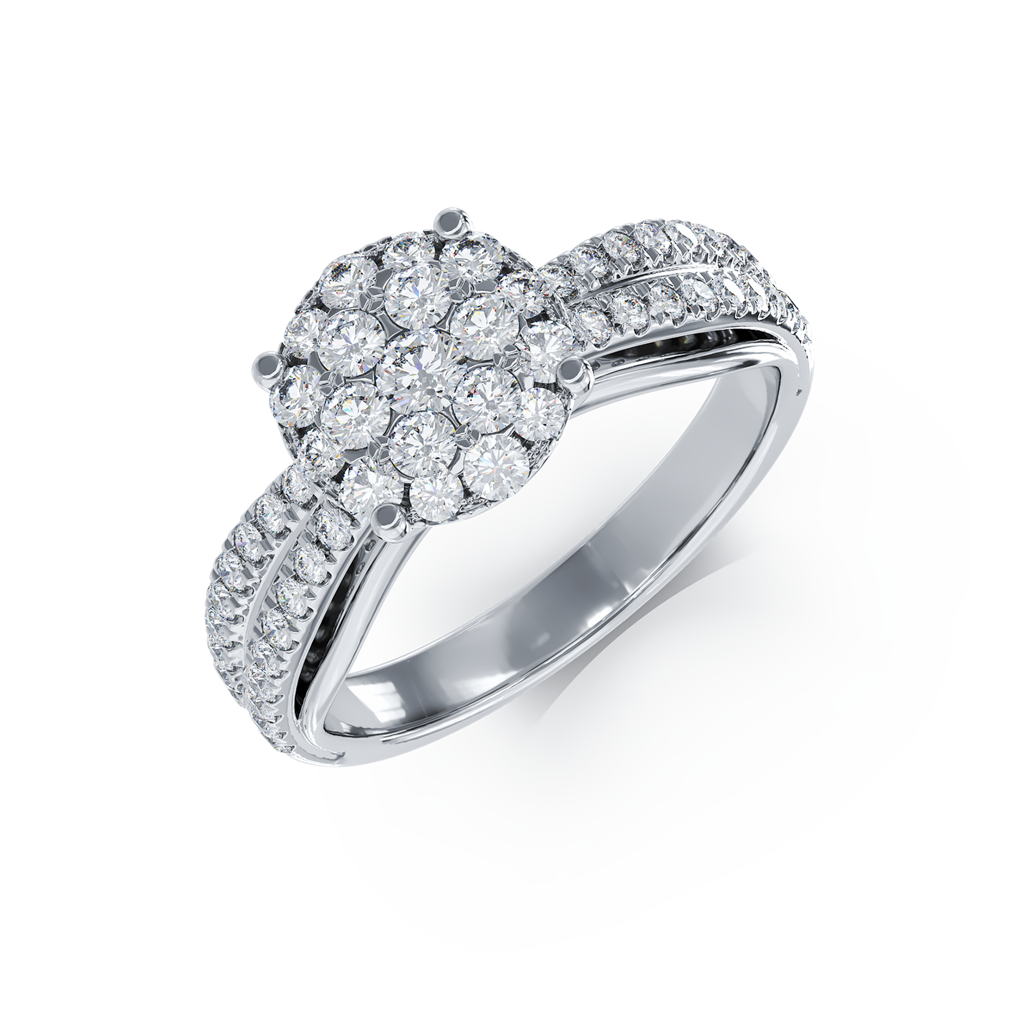 Pierścionek zaręczynowy z białego złota z diamentami o masie 0.66ct