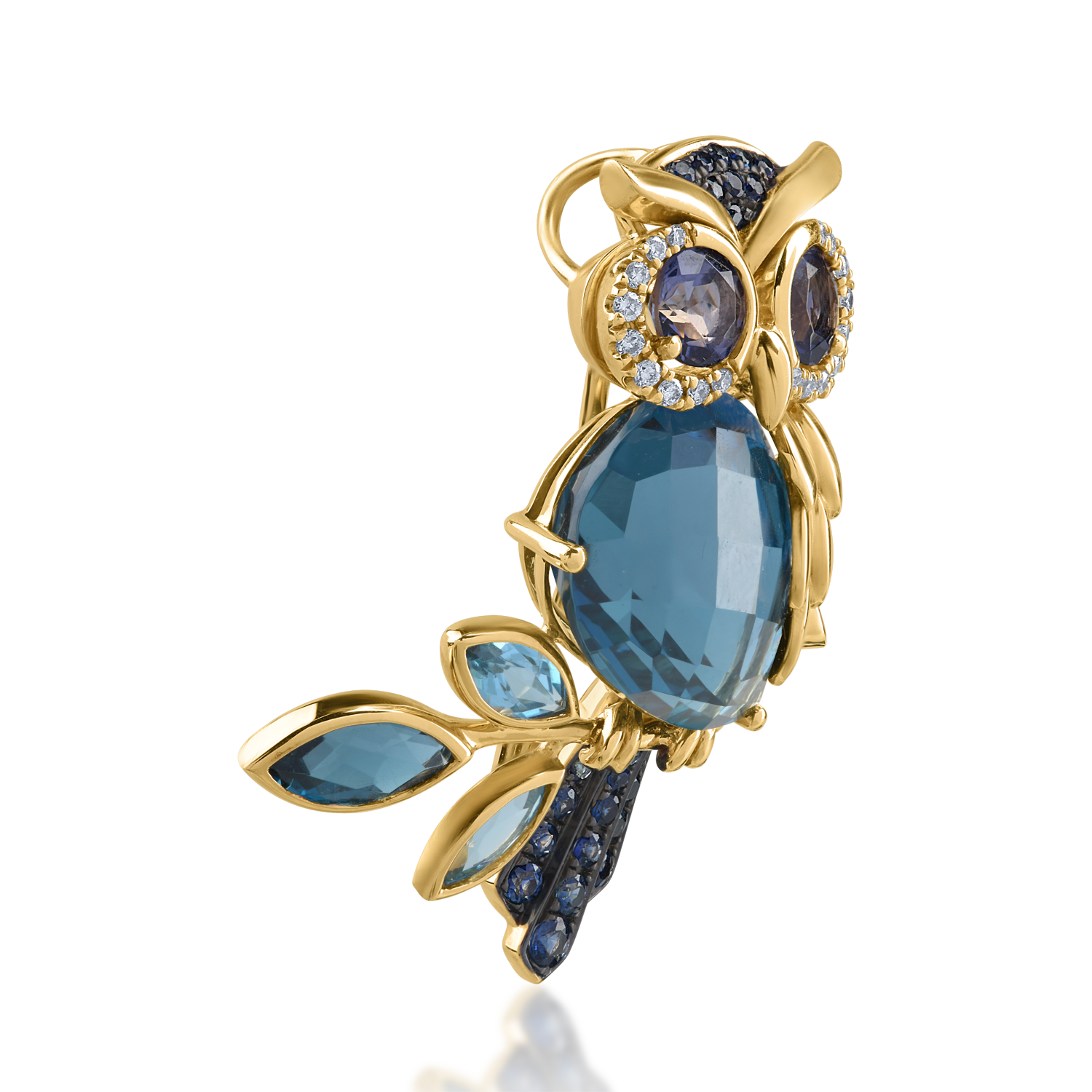 Yellow gold brooch with 12.09ct precious and semi-precious stones
