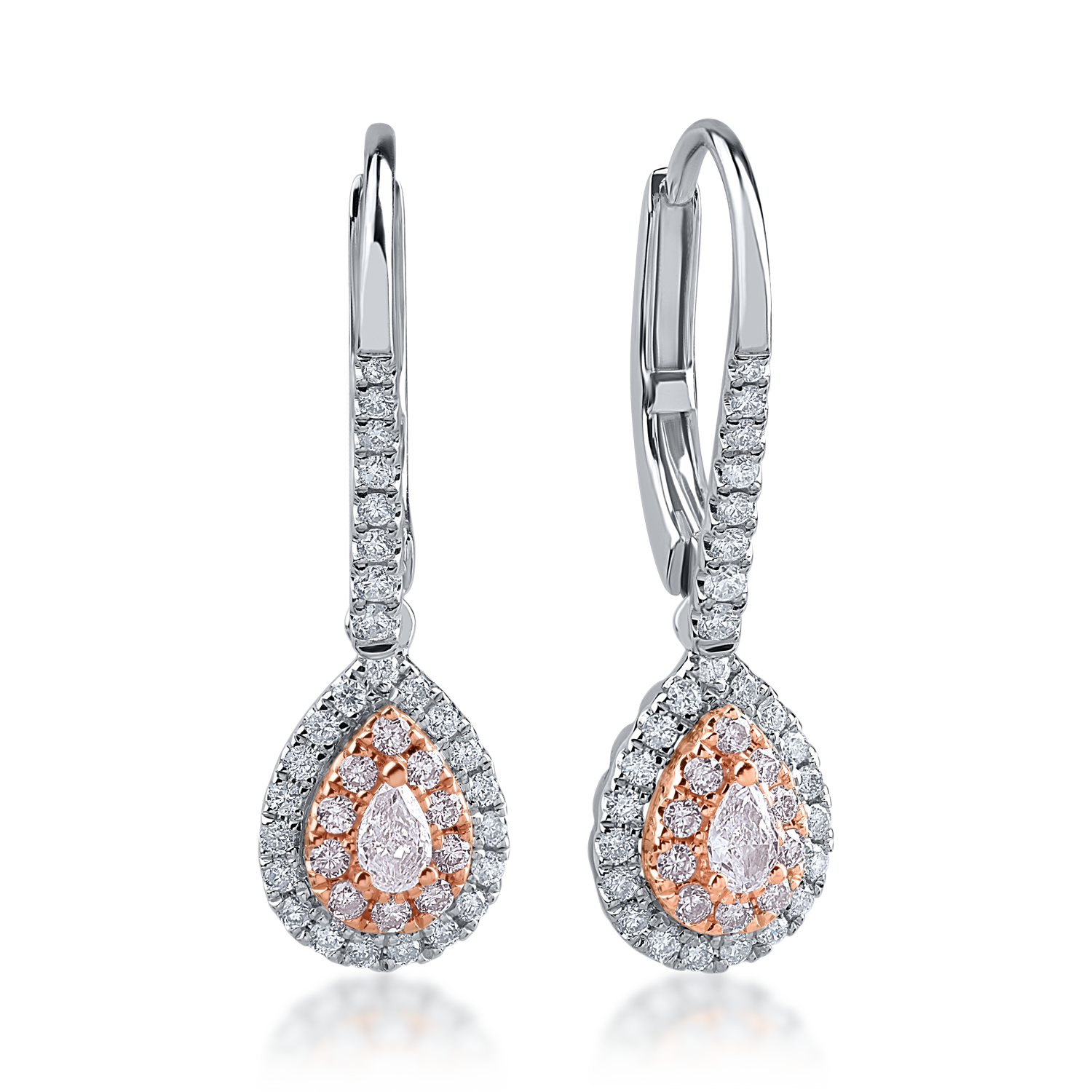 White-rose gold earrings with 0.38ct rose diamonds and 0.35ct clear diamonds
