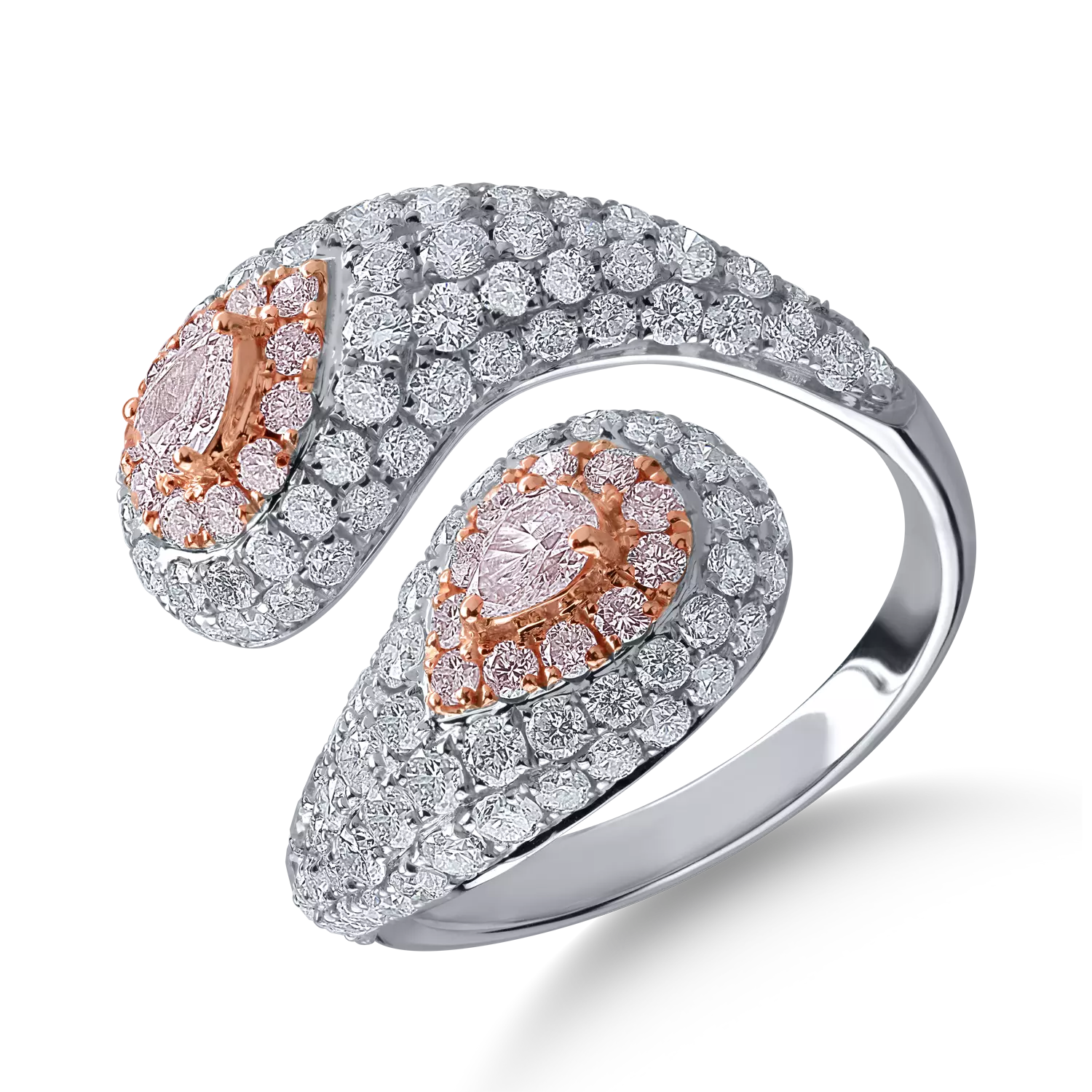 Inel din aur alb-roz cu diamante transparente de 2.09ct si diamante roz de 0.59ct