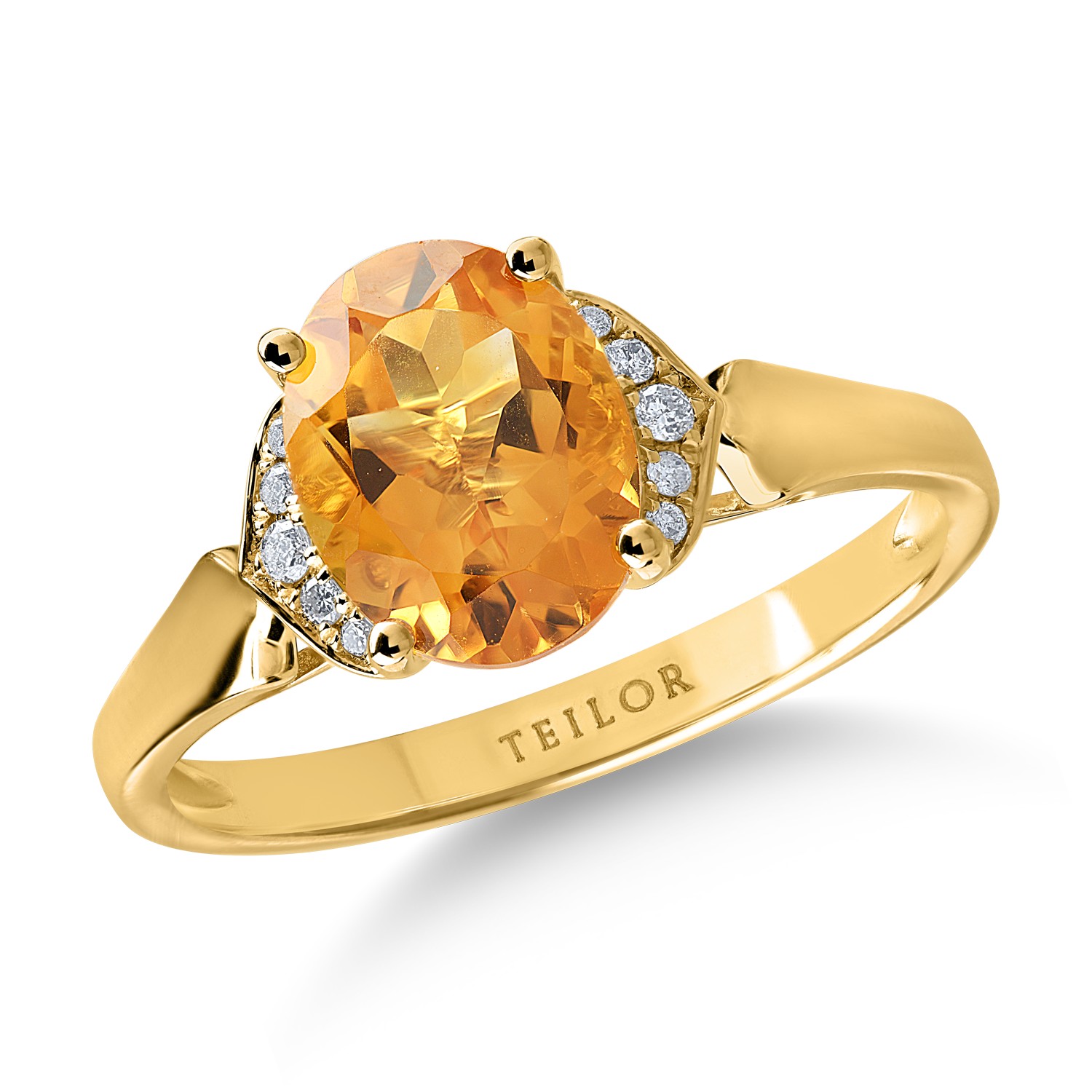 Sárga arany gyűrű 1.76ct citrinnel és 0.05ct gyémánttal