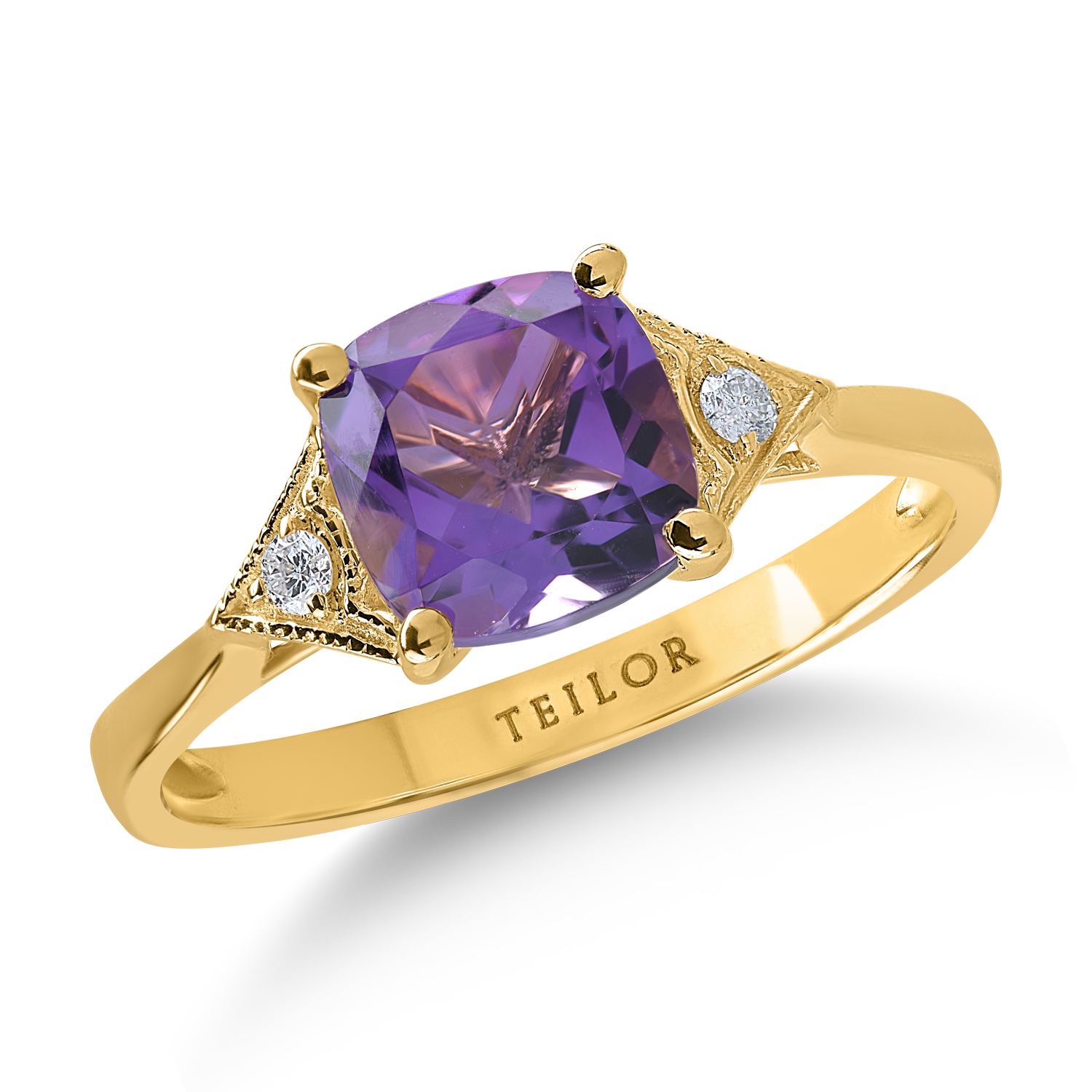 Yellow gold ring with 1.45ct amethyst and 0.04ct diamonds