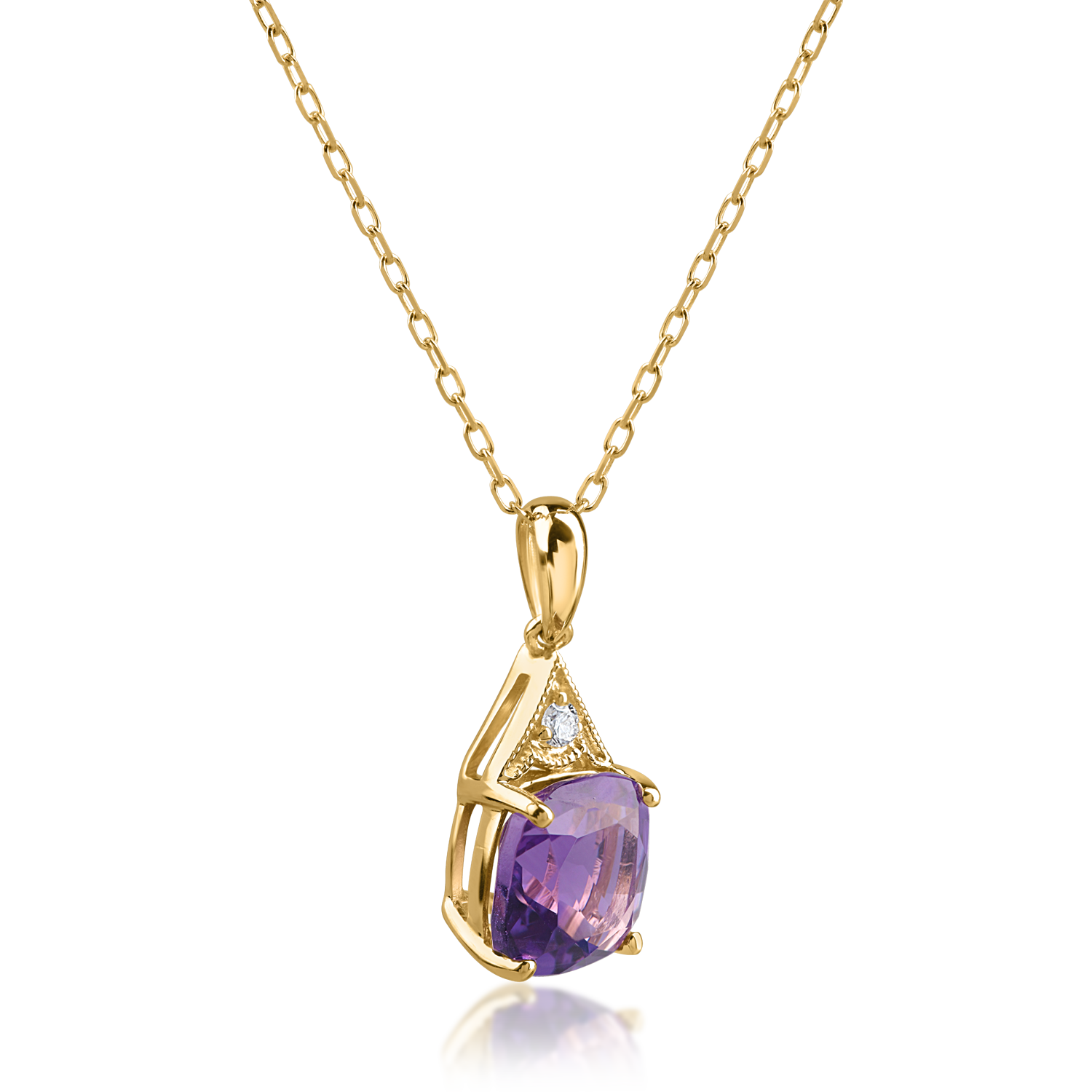 Yellow gold pendant necklace with 1.46ct amethyst and 0.02ct diamond