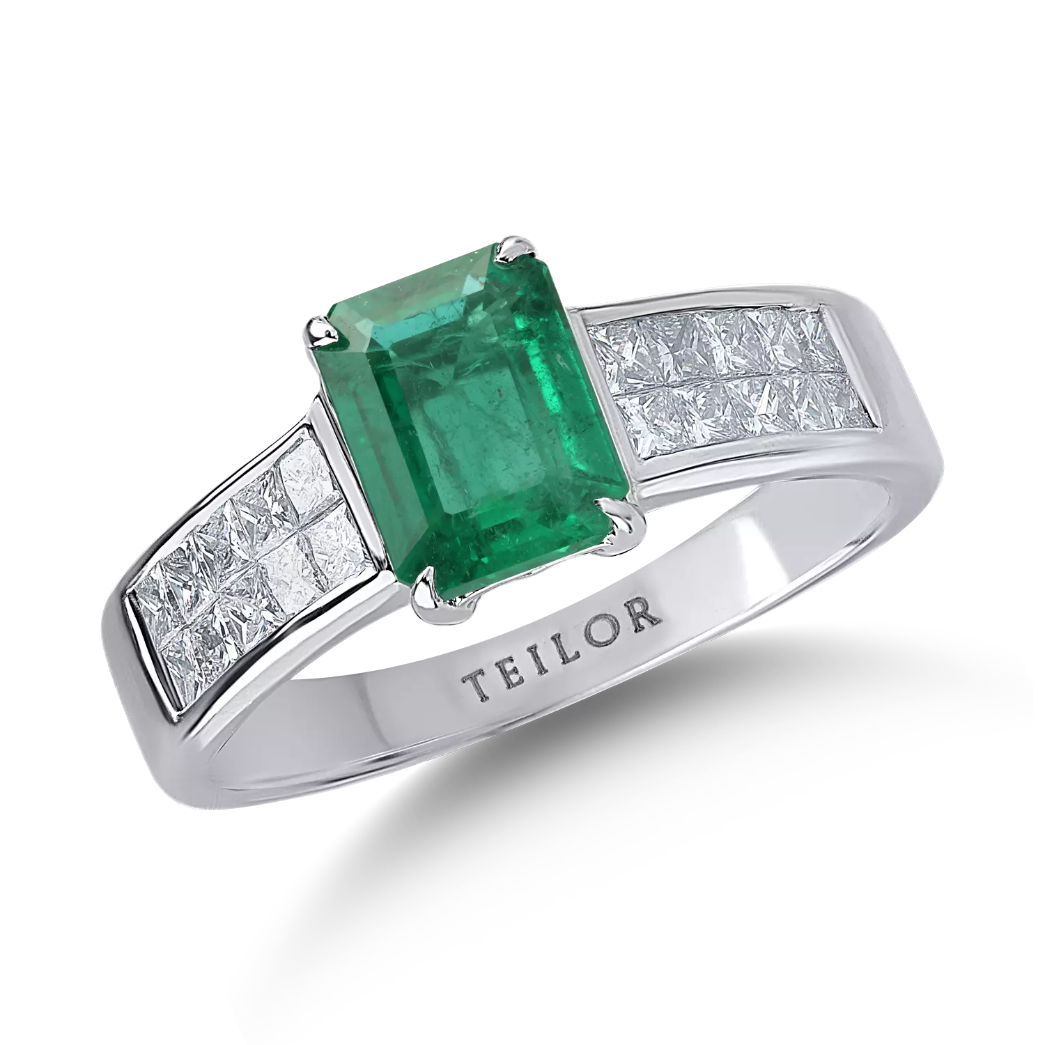 Fehérarany gyűrű 1.49ct smaragddal és 0.74ct gyémántokkal