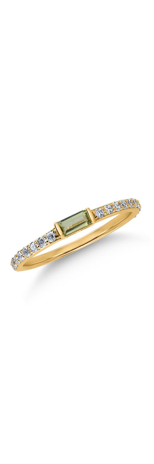 Yellow gold ring with 0.13ct peridot and 0.22ct diamonds