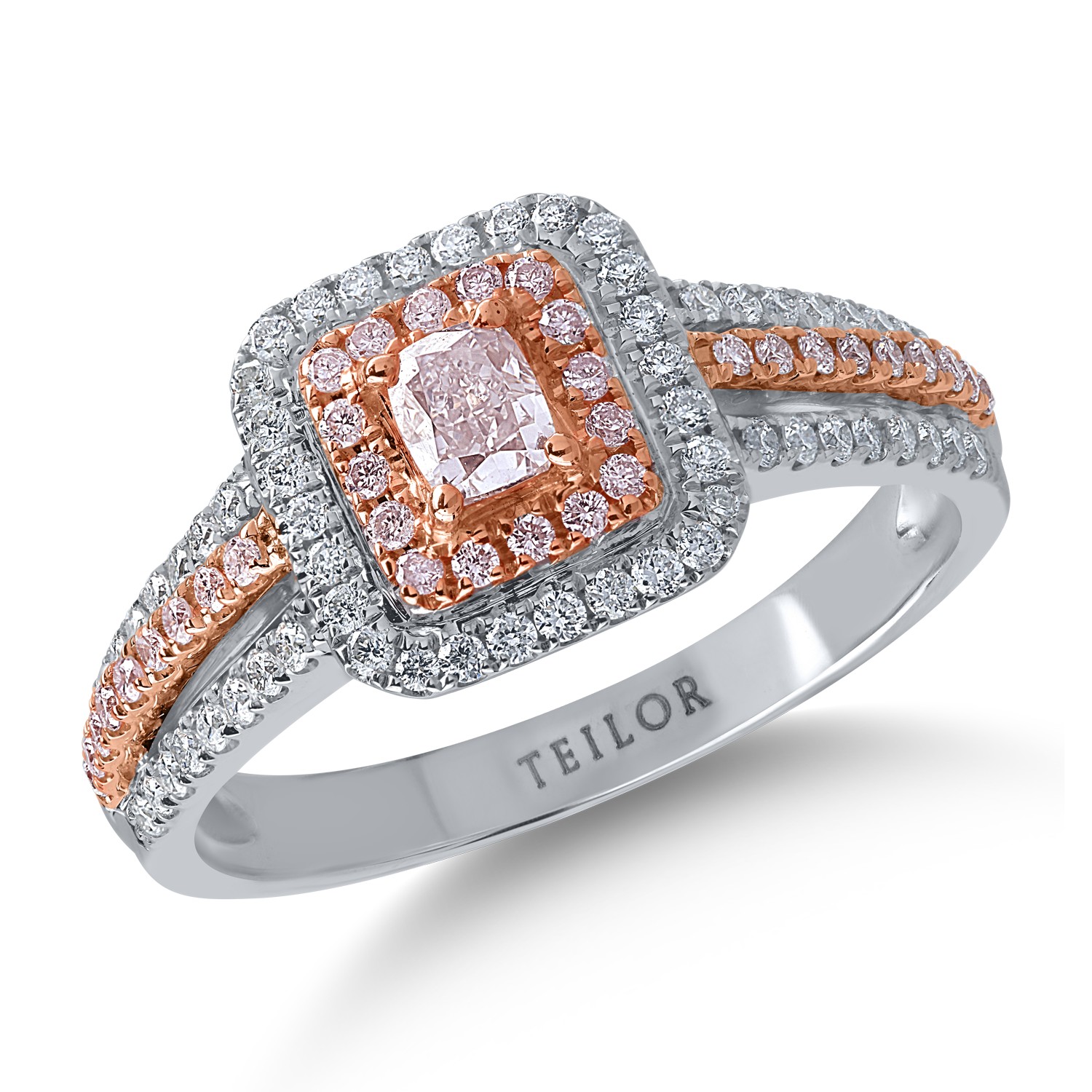 Пръстен от розово бяло злато с 0.43ct розови диаманти и 0.3ct чисти диаманти