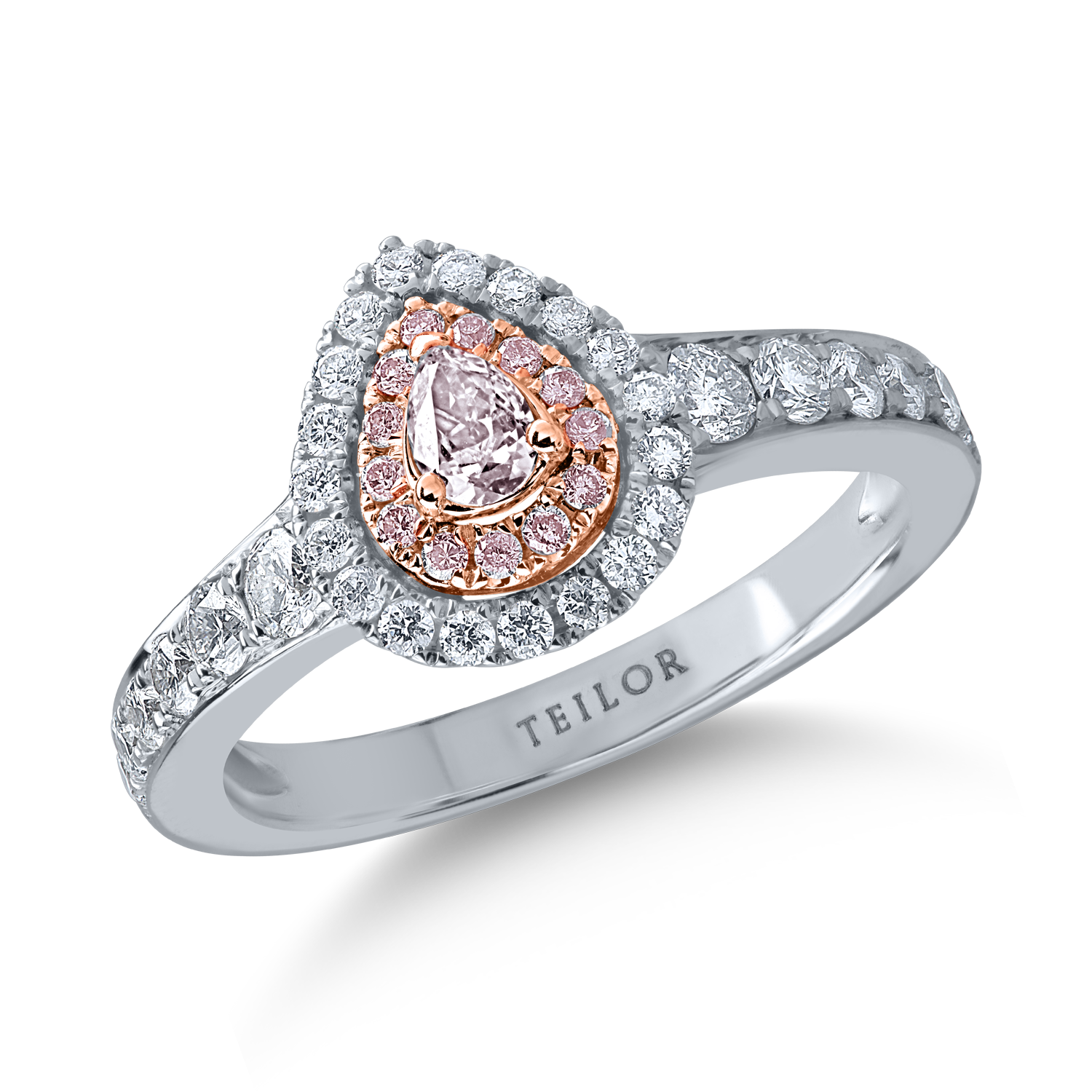White gold ring with 0.63ct clear diamonds and 0.25ct rose diamonds
