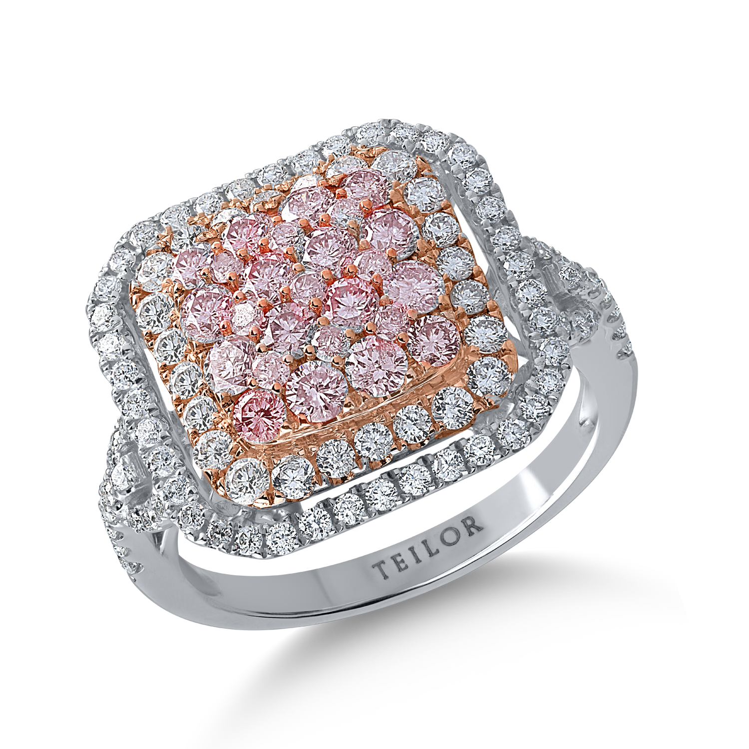 Inel din aur alb-roz cu diamante roz de 0.88ct si diamante transparente de 0.87ct