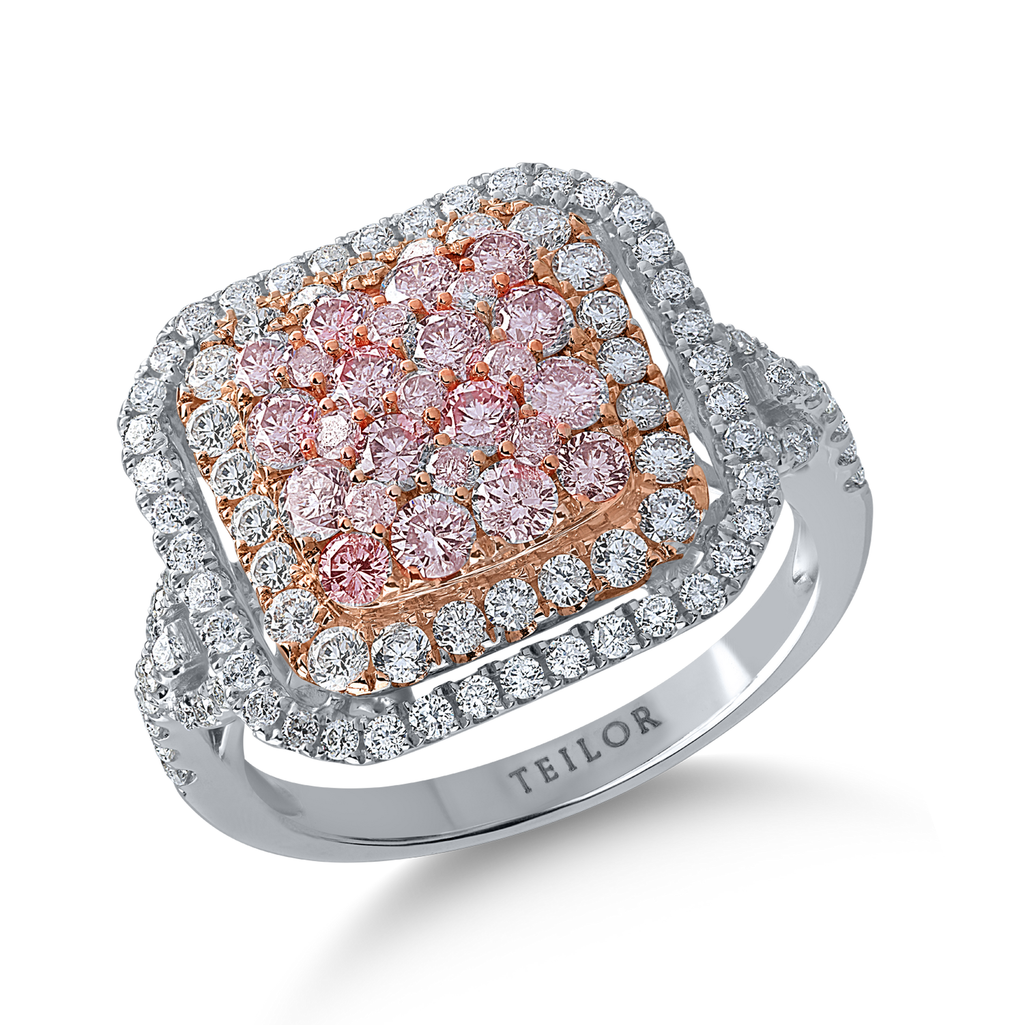 Inel din aur alb-roz cu diamante roz de 0.88ct si diamante transparente de 0.87ct