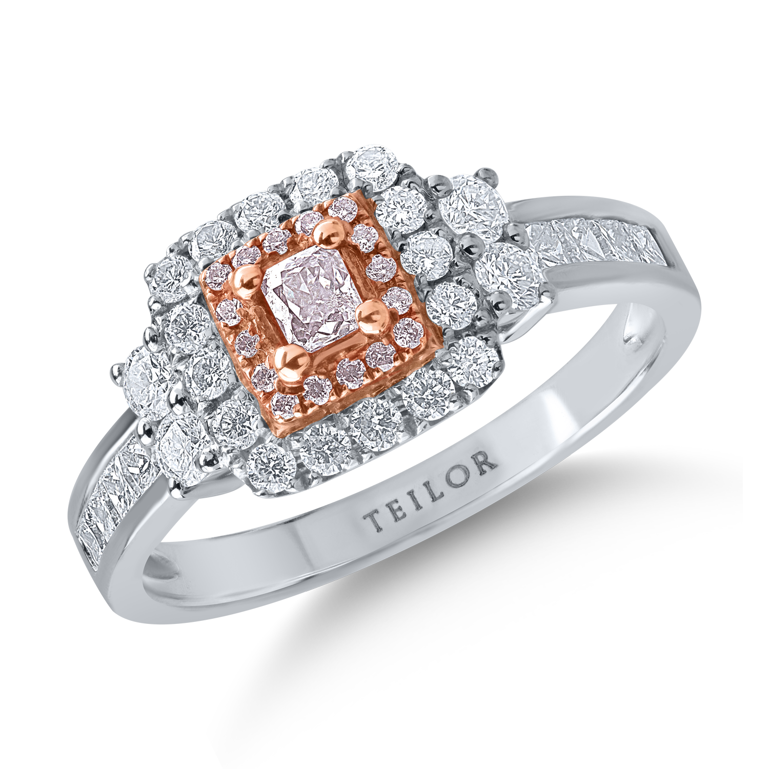 Inel din aur alb-roz cu diamante transparente de 0.71ct si diamante roz de 0.15ct