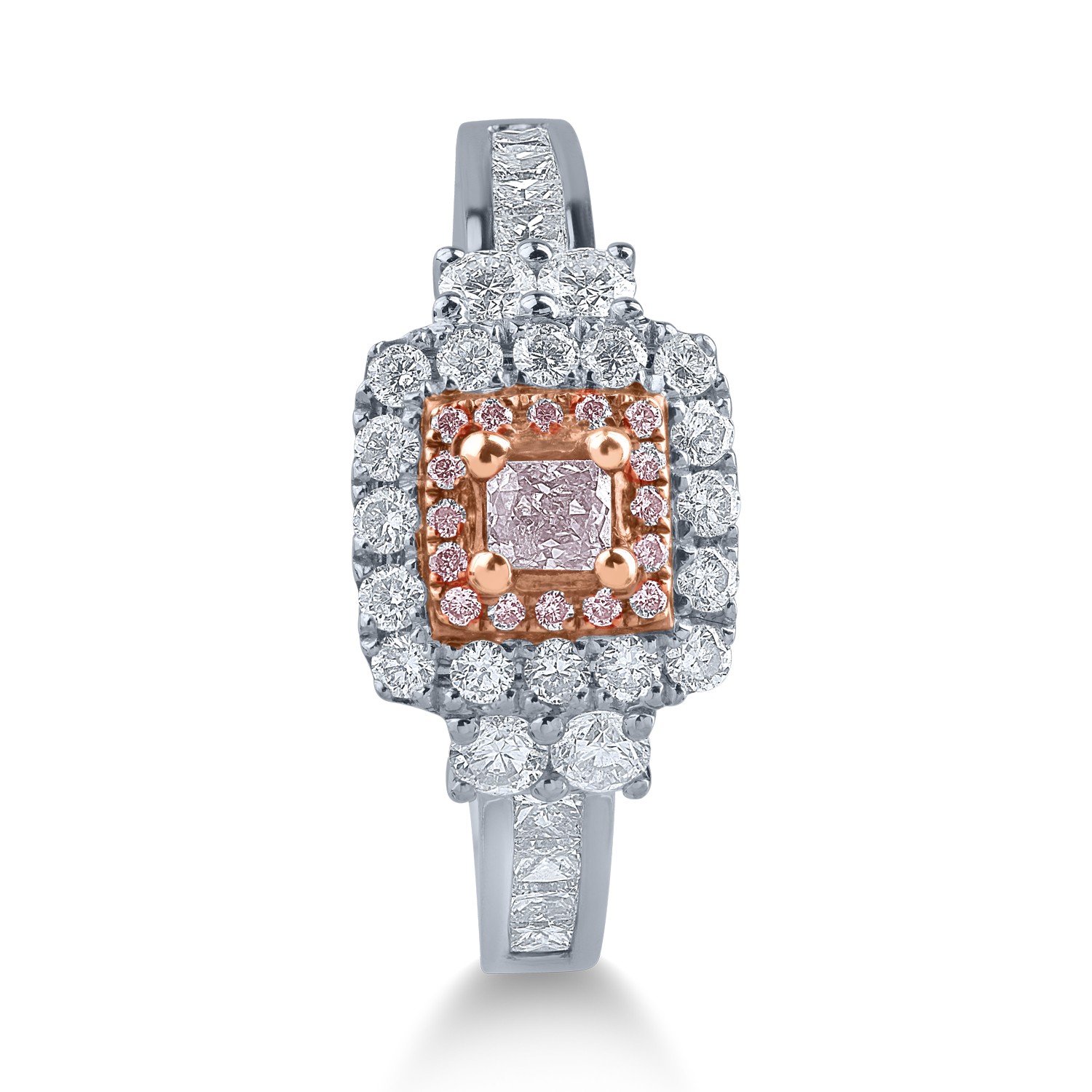 Пръстен от бяло розово злато с 0.71ct прозрачни диаманти и 0.15ct розови диаманти