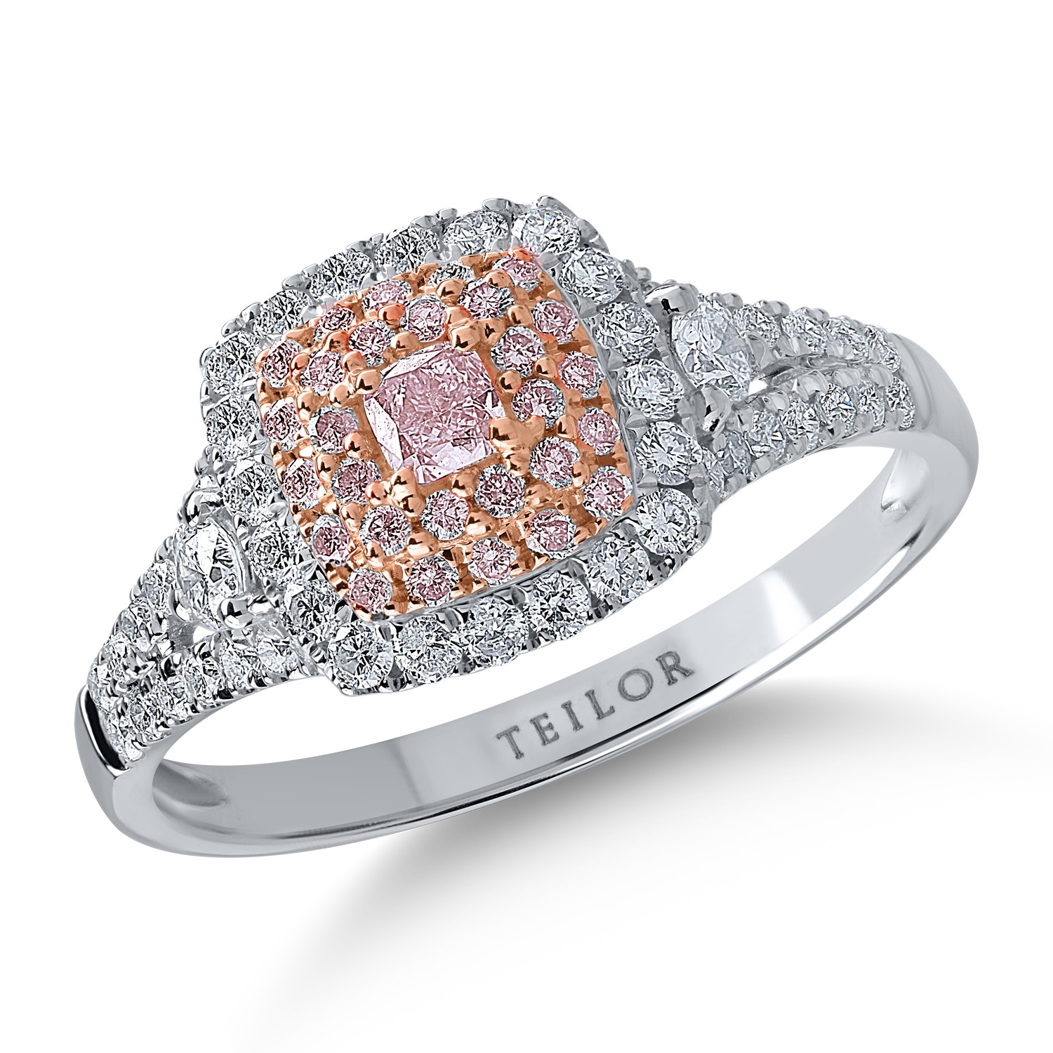 White rose gold ring with 0.51ct clear diamonds and 0.23ct rose diamonds
