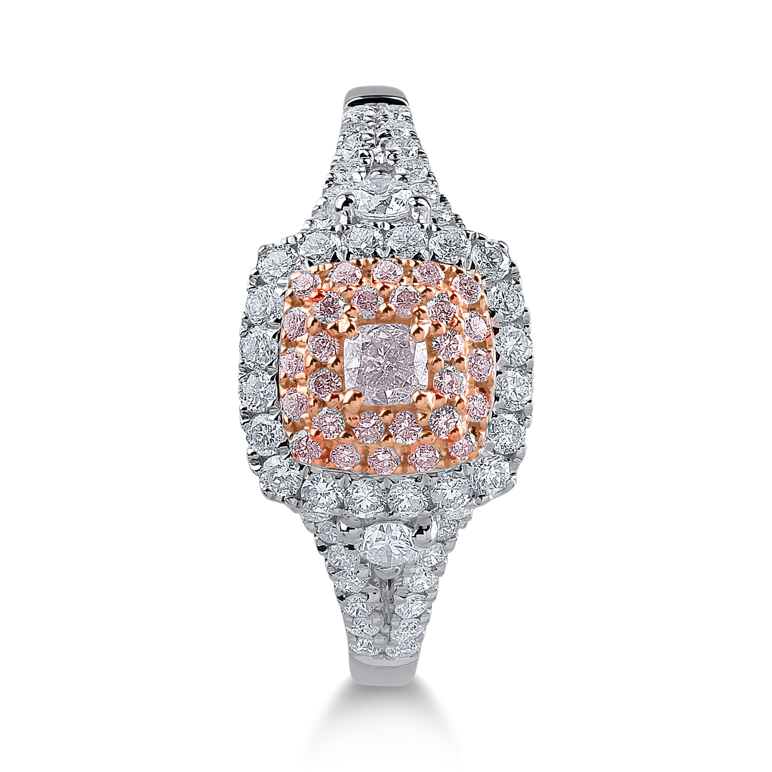 Inel din aur alb-roz cu diamante transparente de 0.51ct si diamante roz de 0.23ct