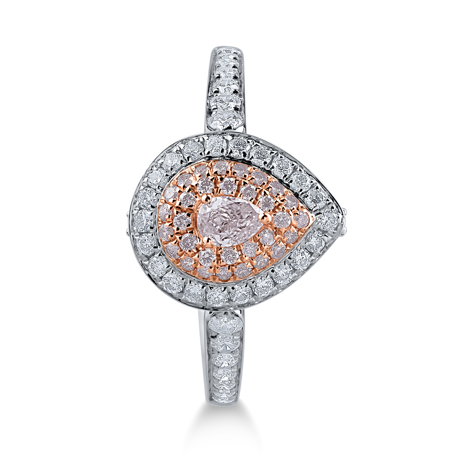 Inel din aur alb-roz cu diamante transparente de 0.36ct si diamante roz de 0.23ct