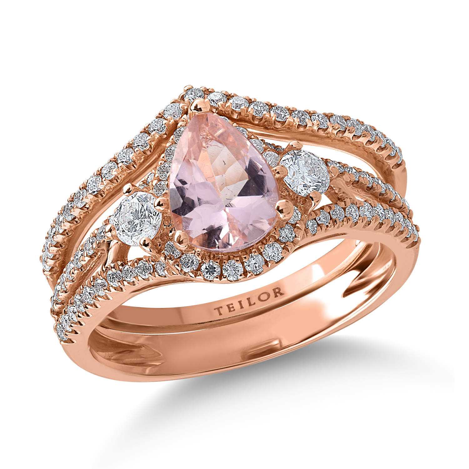 Inel din aur roz cu morganit de 0.92ct si diamante de 0.65ct