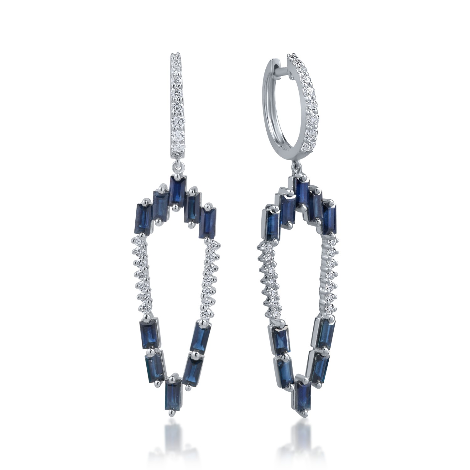 White gold earrings with 3.4ct sapphires and 0.66ct diamonds