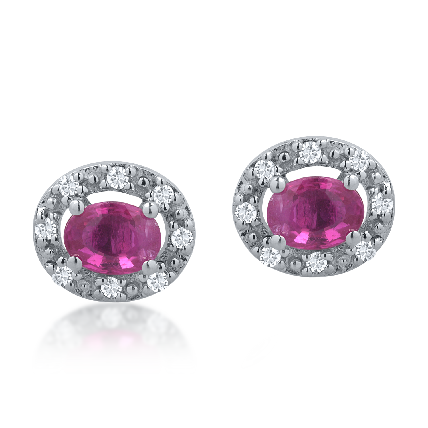 Fehérarany fülbevaló 0.49ct rubinokkal és 0.07ct gyémántokkal