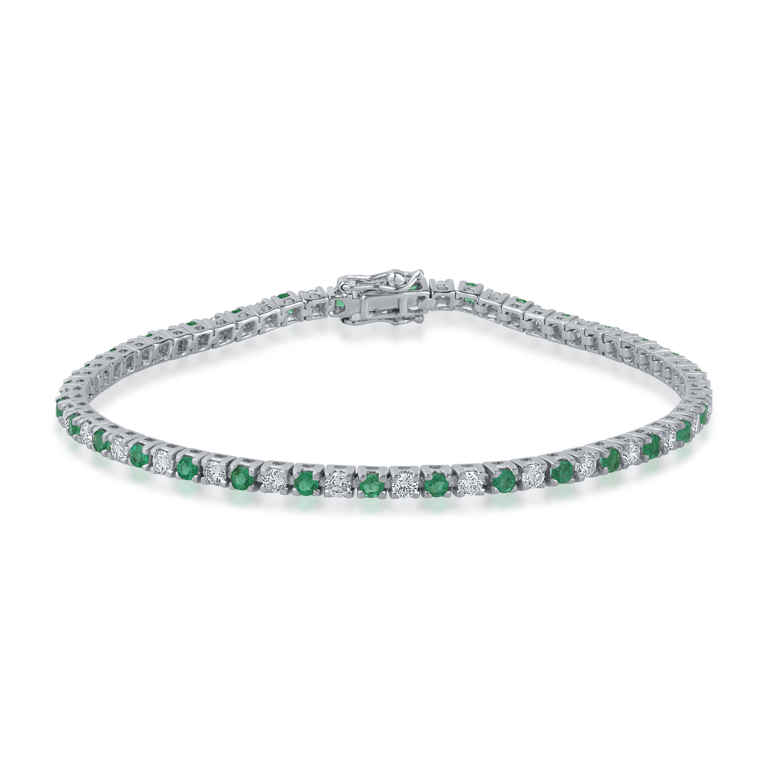 White gold tennis bracelet with 1.85ct diamonds and 1.71ct emeralds