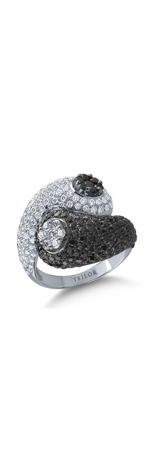 Fehérarany gyűrű 1.62ct fekete gyémántokkal és 1.5ct tiszta gyémántokkal