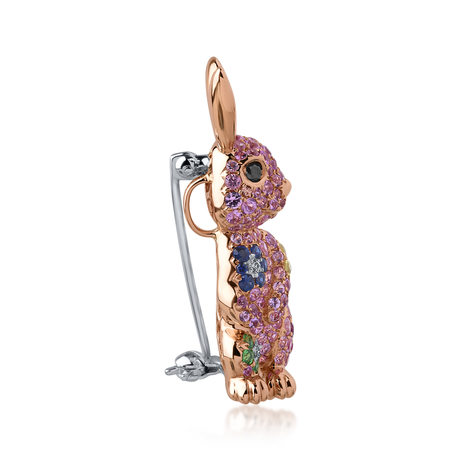 White-rose gold brooch with 3.02ct multicolored sapphires and 0.15ct diamonds