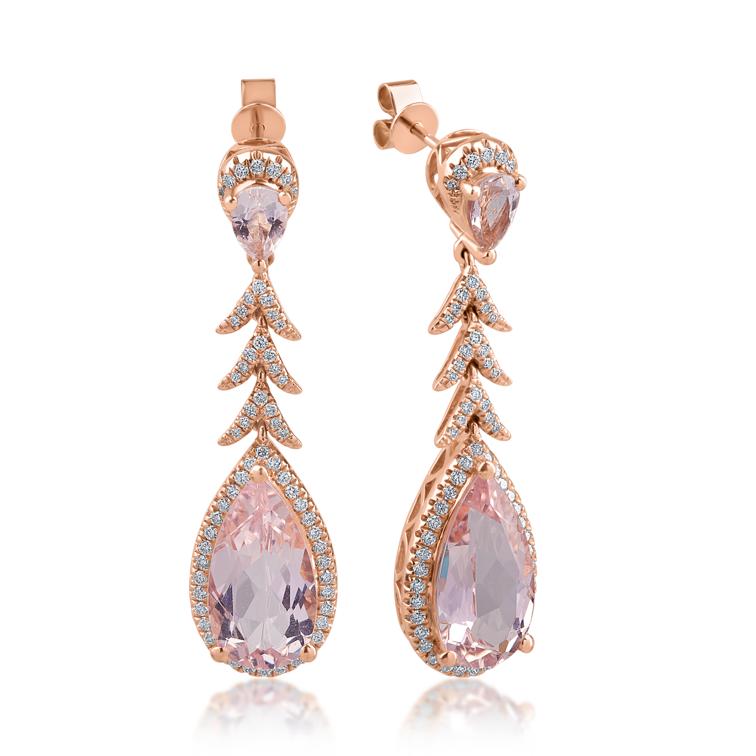 Rose gold earrings with 7.75ct morganites and 0.66ct diamonds
