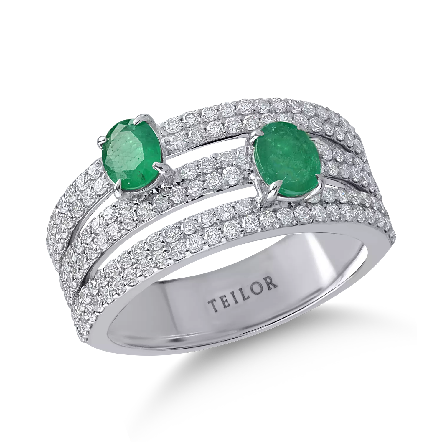 Fehérarany gyűrű 0.933ct gyémántokkal és 0.62ct smaragddal