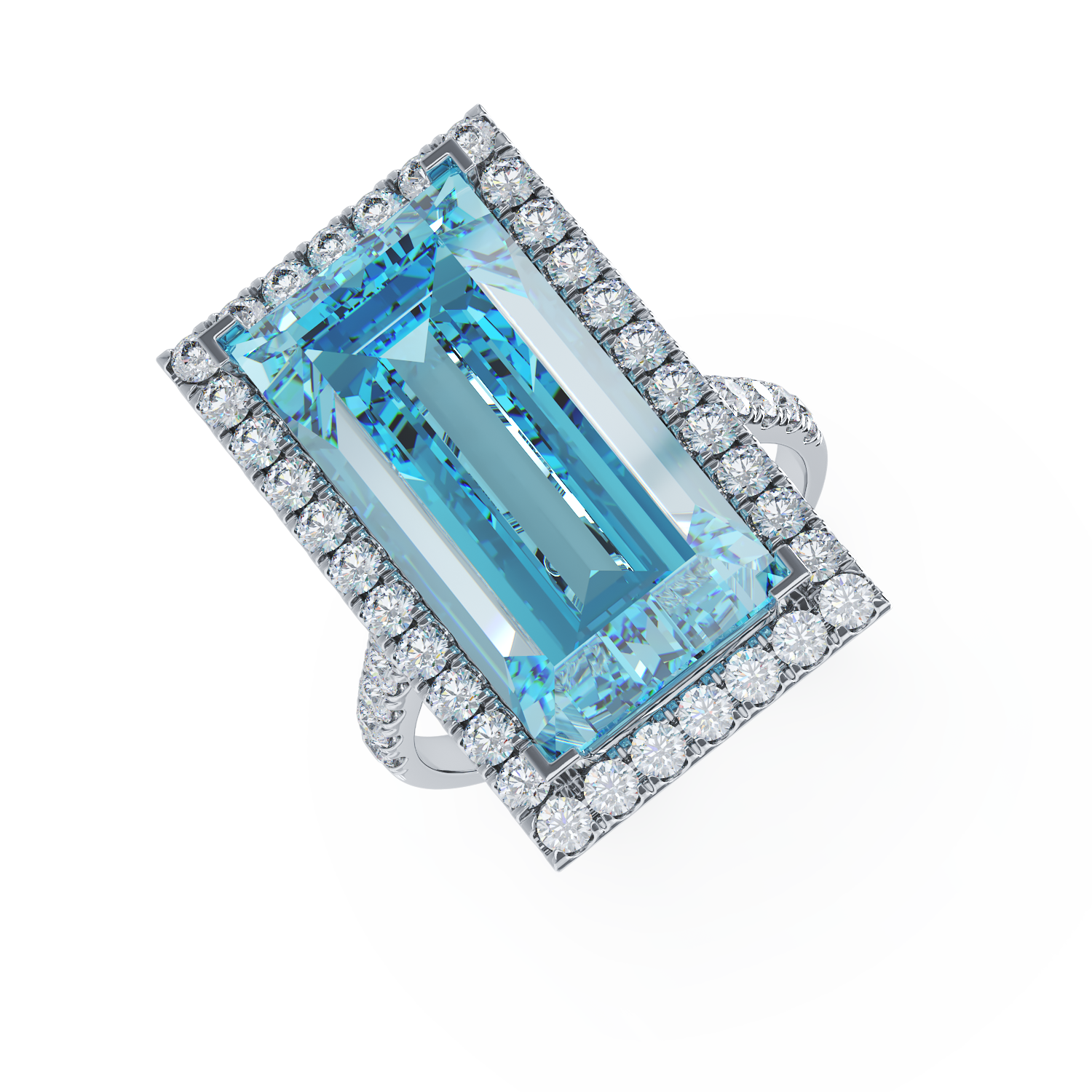 Inel din aur alb cu topaz albastru de 17.31ct si diamante de 1.35ct