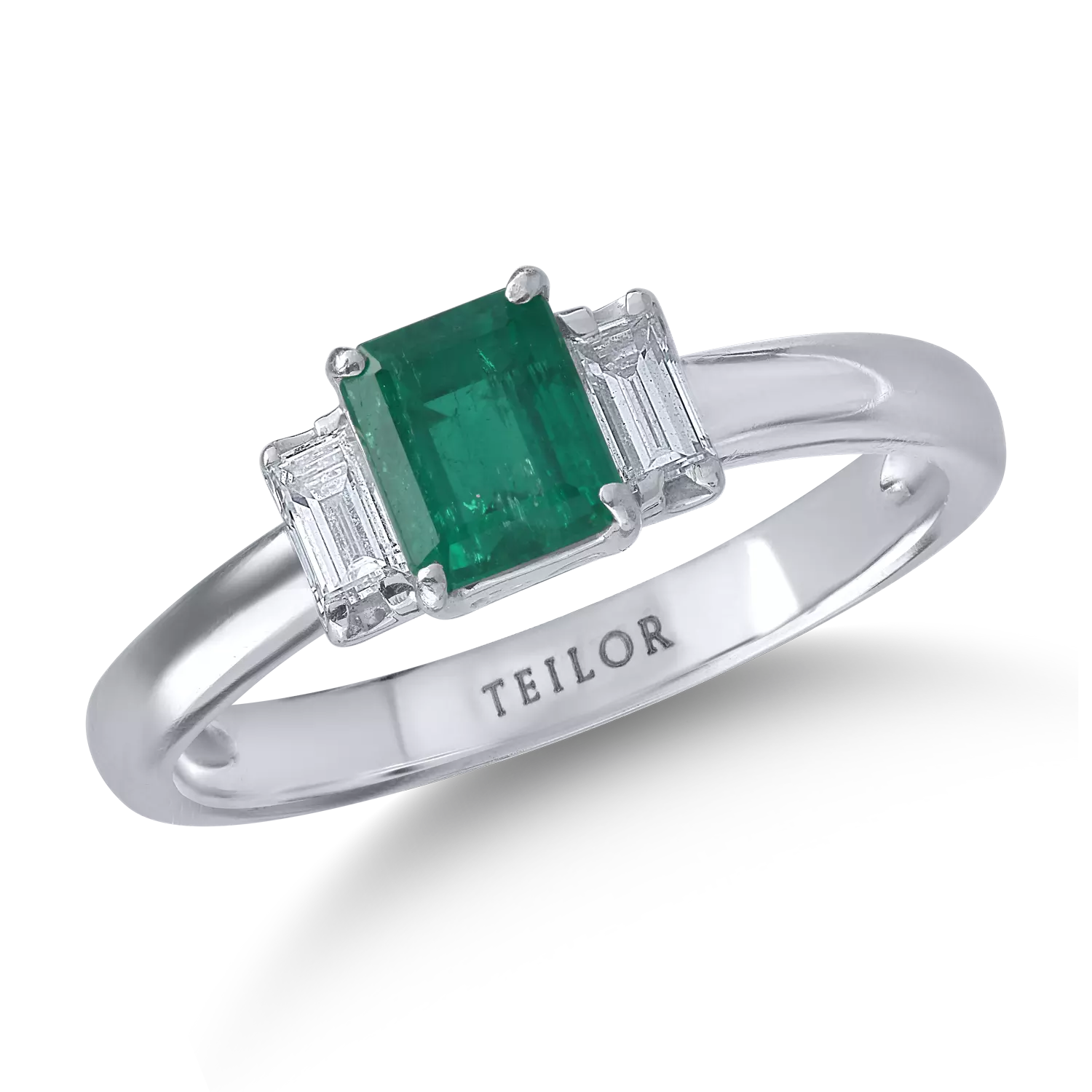 Platinum ring with 0.78ct emerald and 0.28ct diamonds