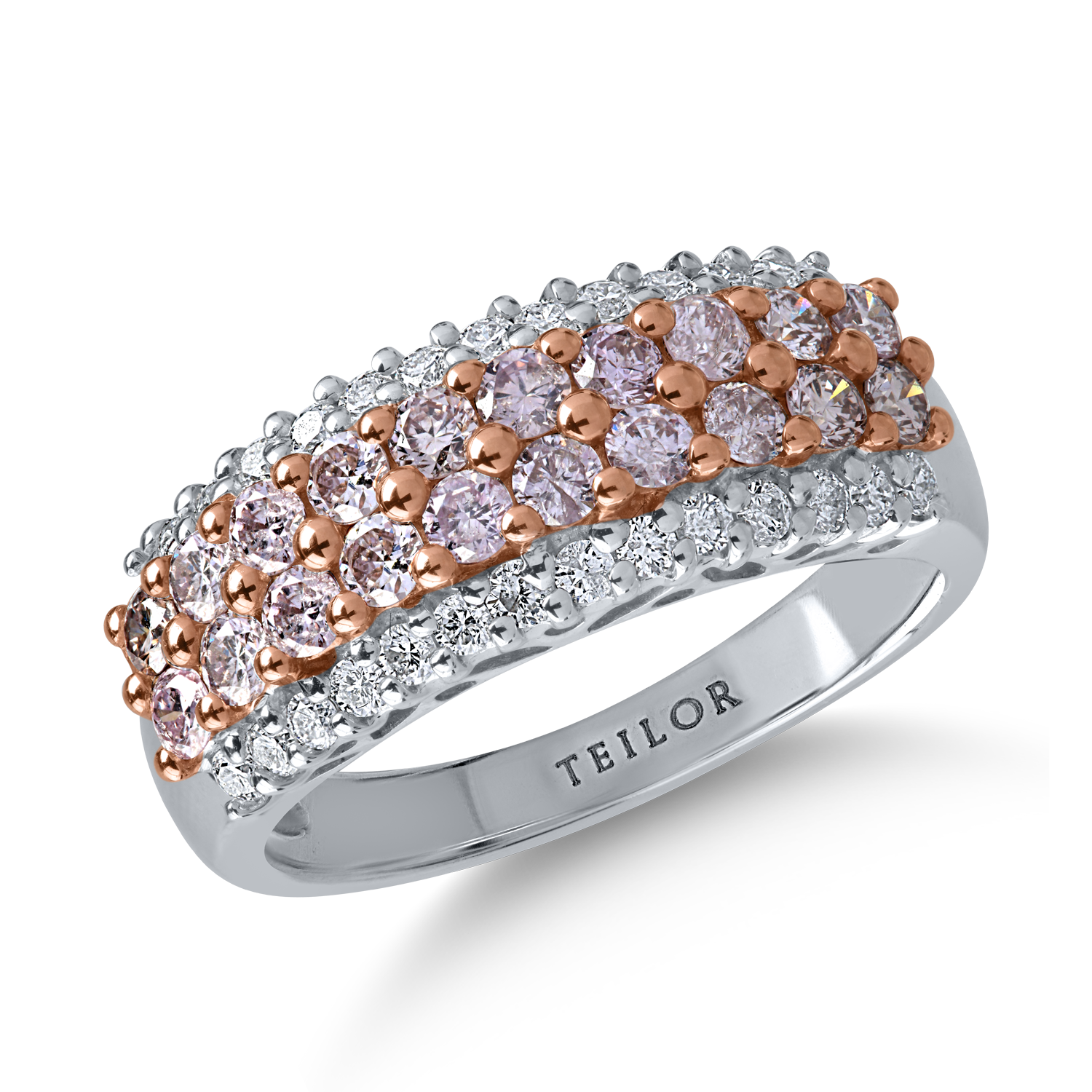 Inel din aur alb-roz cu diamante roz de 0.68ct si diamante transparente de 0.23ct