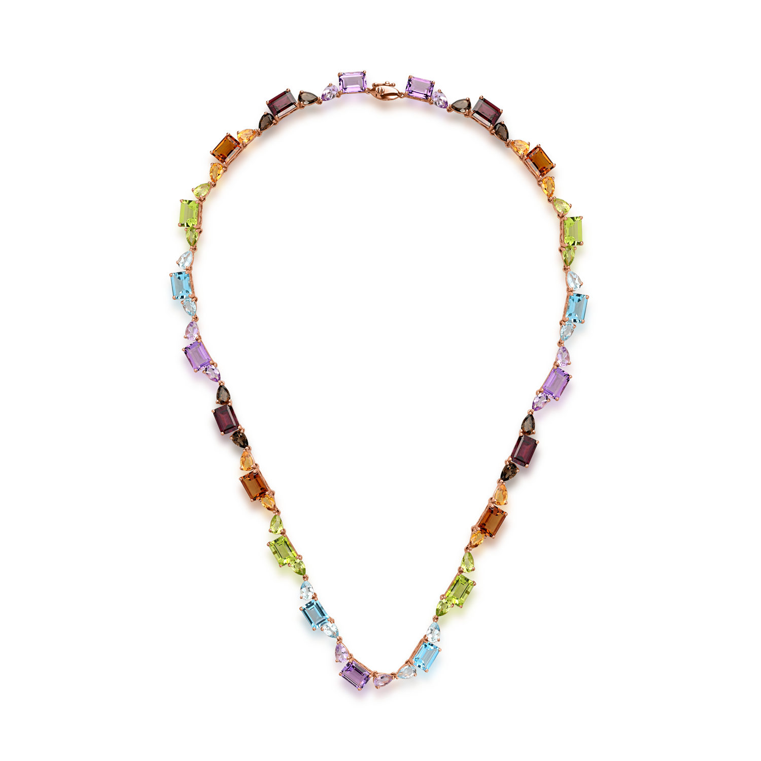 Rose gold necklace with 54.86ct semi-precious stones